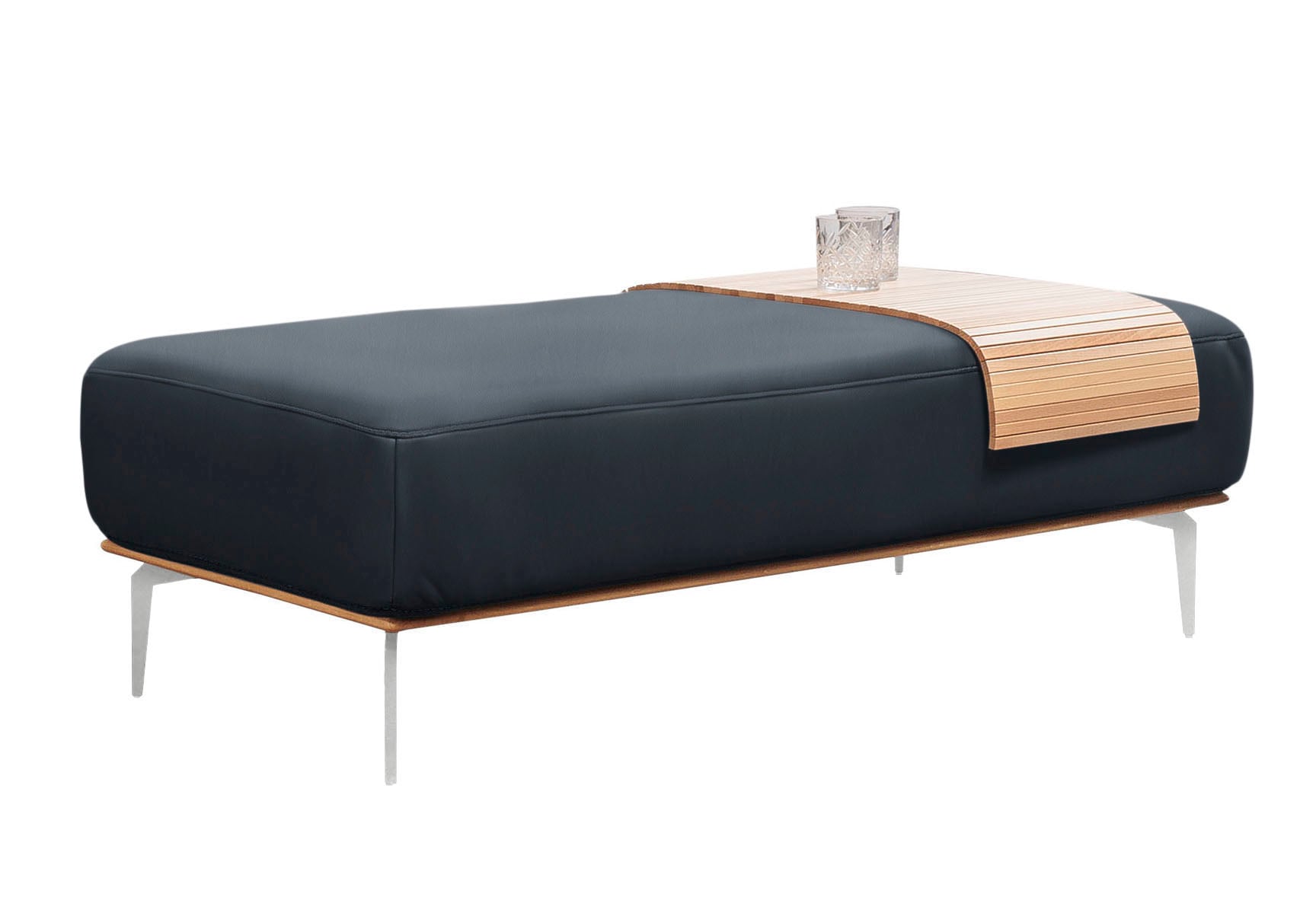 W.SCHILLIG Polsterhocker »run«, mit elegantem Holzsockel, Füße in Chrom glänzend, Breite 150 cm