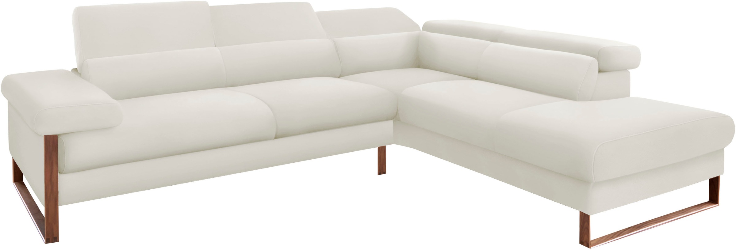 W.SCHILLIG Ecksofa »finn, Designsofa mit tollem Sitzkomfort, bequem, L-Form«, German Design Award 2016, Fußgestell Nussbaum natur, Breite 281 cm
