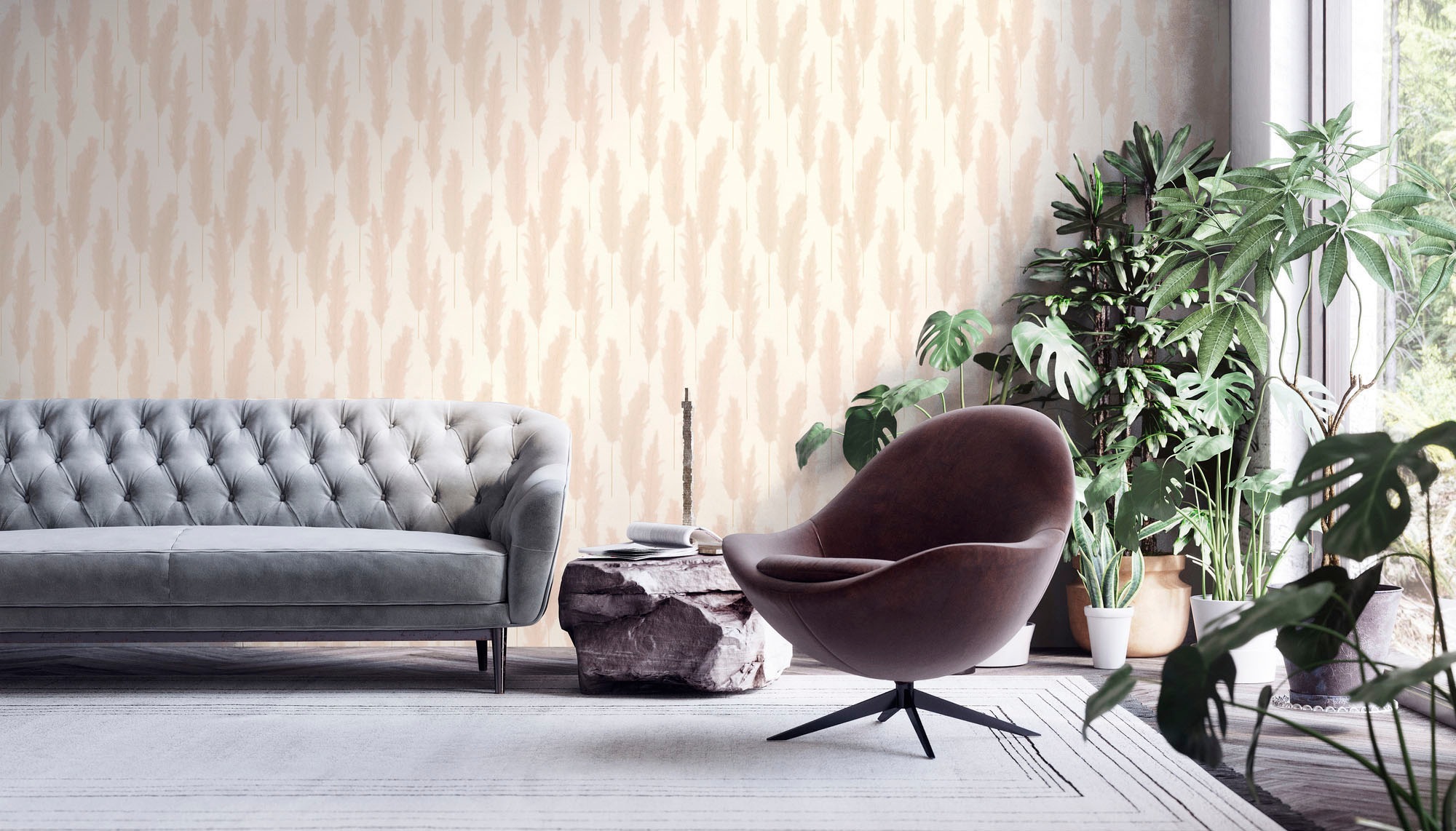A.S. Création Vliestapete »Hygge«, floral-Motiv-gemustert, Tapete Schilfgras Tapete Pampasgras Tapeten Wohnzimmer Schlafzimmer
