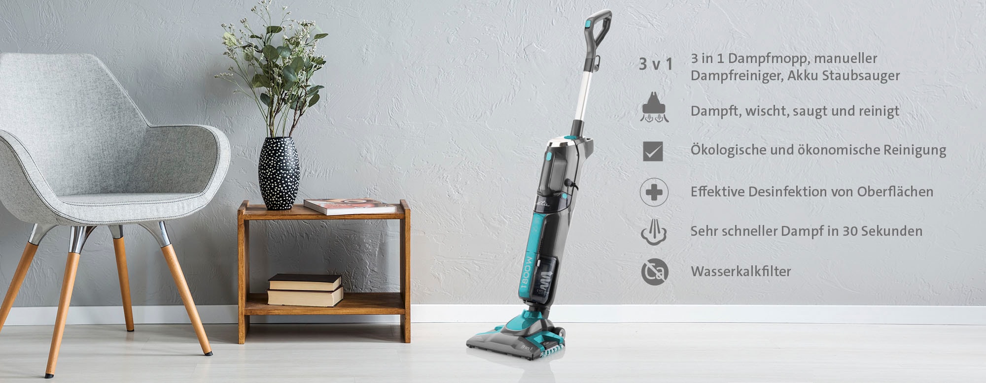 eta Dampfmopp »3 in 1 STEAM MASTER ETA323490000«, Handdampfreiniger oder Stielstaubsauger