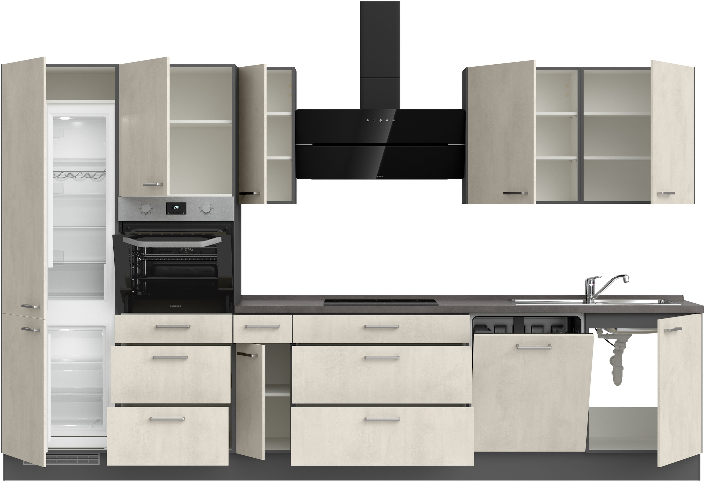 nobilia® Küchenzeile »"Riva II"« vormontiert, Ausrichtung wählbar, Breite 360 cm, wahlw. mit E-Geräten