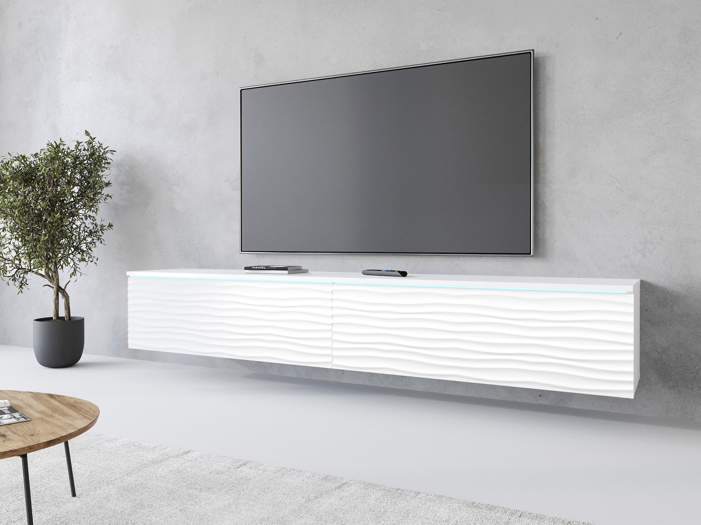 INOSIGN Lowboard »Vera, wahlweise mit oder ohne Beleuchtung«, gefräste MDF Front mit 3D Effekt, stehend und hängend montierbar