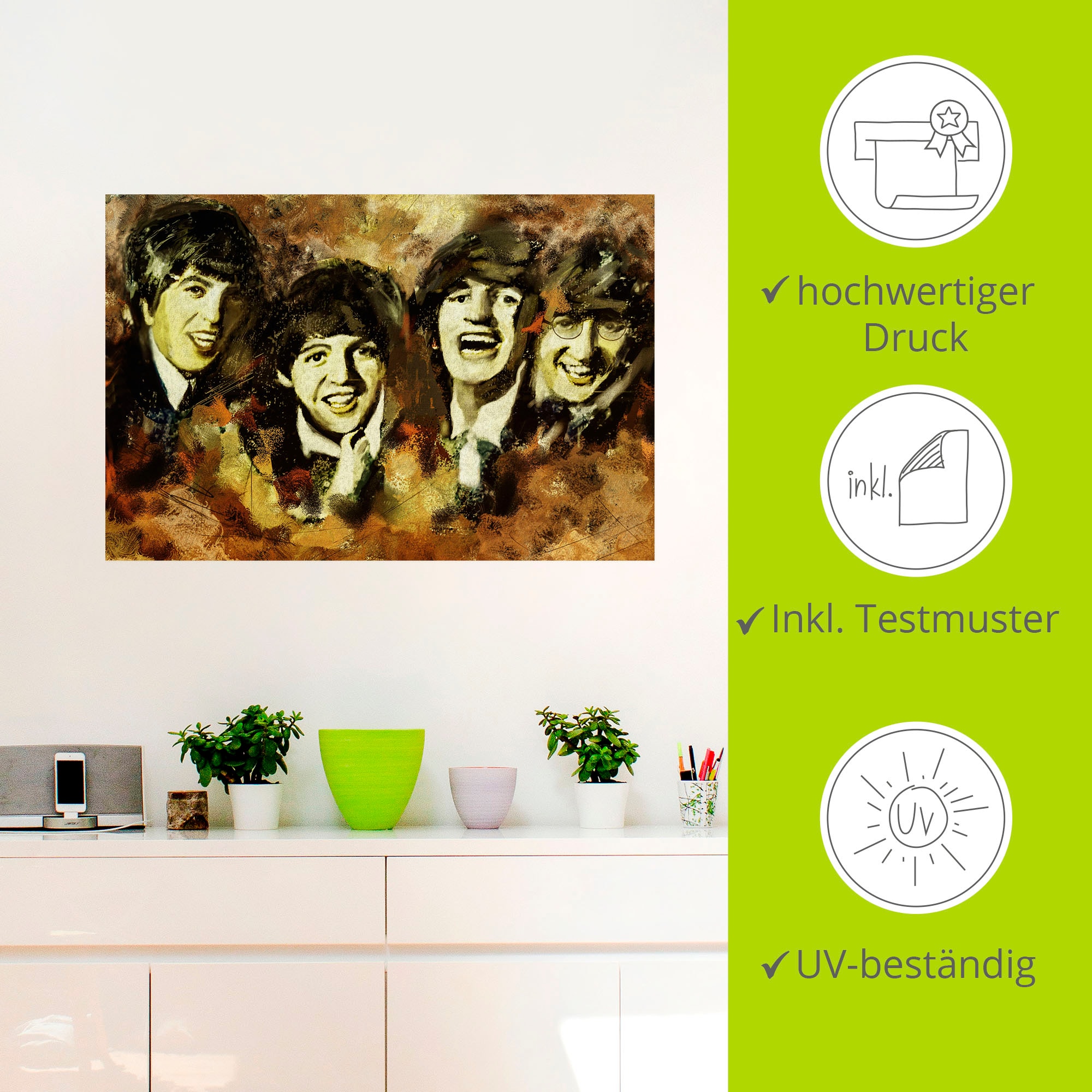 Artland Wandbild »Beatles«, Bilder von berühmten Musikern, (1 St.), als Leinwandbild, Wandaufkleber in verschied. Größen