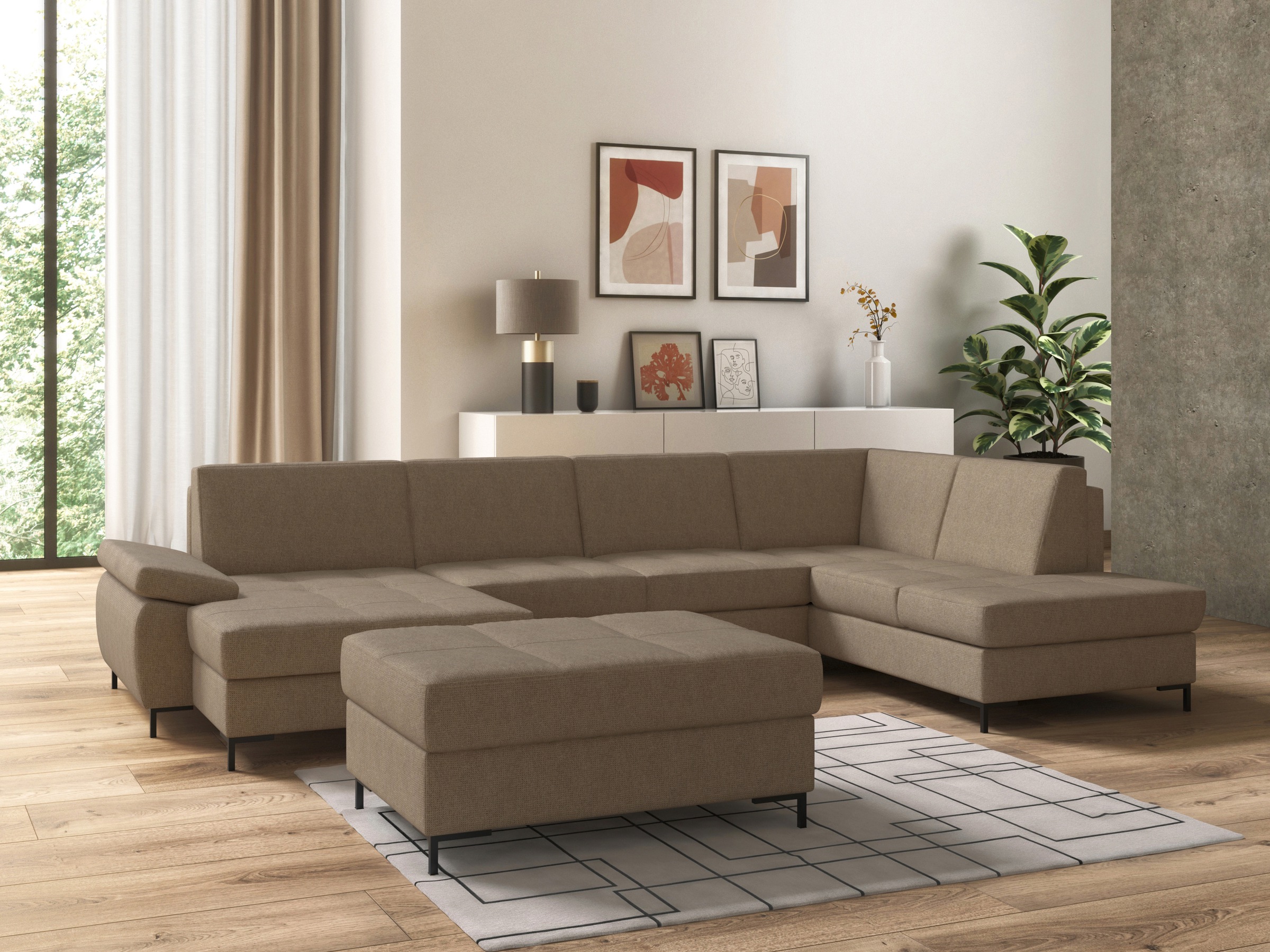 DOMO collection Wohnlandschaft »Capelo U-Form«, mit Armteilverstellung, wahlweise mit Bettfunktion, Federkern