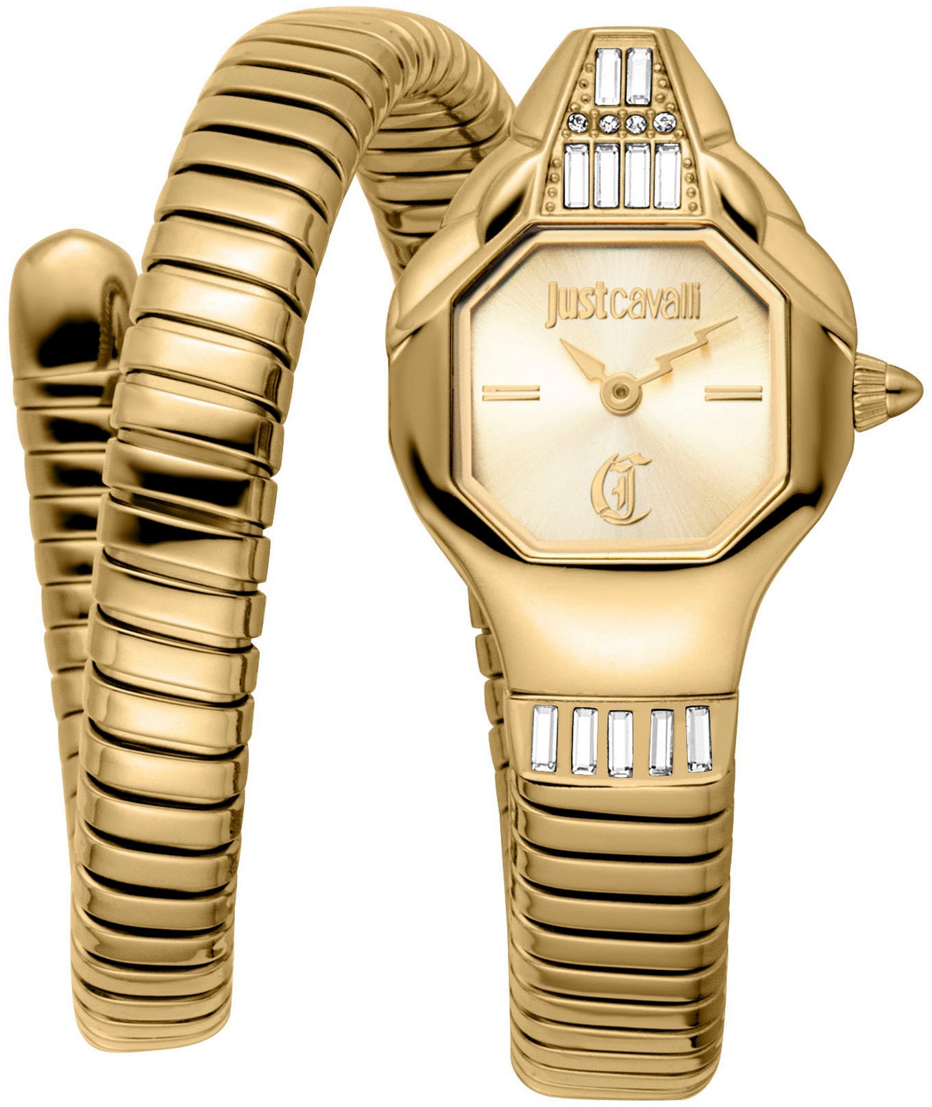 Just Cavalli Time Quarzuhr »Signature Snake« Armbanduhr,Damenuhr,Edelstahlband,Perlmutt-Zifferblatt,Kristallsteine