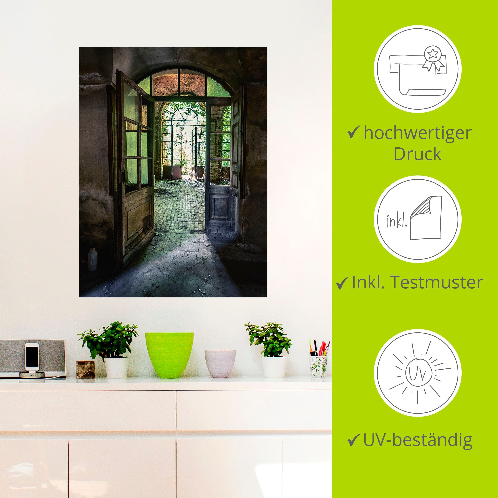 Artland Wandbild »Lost Place - alte Tür Fenster«, Fenster & Türen, (1 St.), als Alubild, Outdoorbild, Leinwandbild, Poster, Wandaufkleber