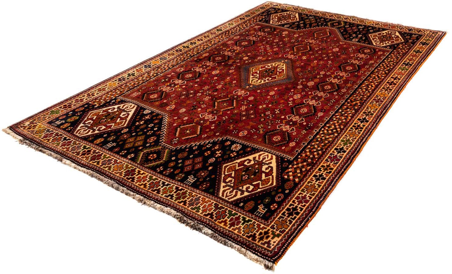 Wollteppich „Shiraz Medaillon 271 x 152 cm“, rechteckig, Unikat mit Zertifikat Dunkelrot 1 mm B/L: 152 cm x 271 cm – 1 mm