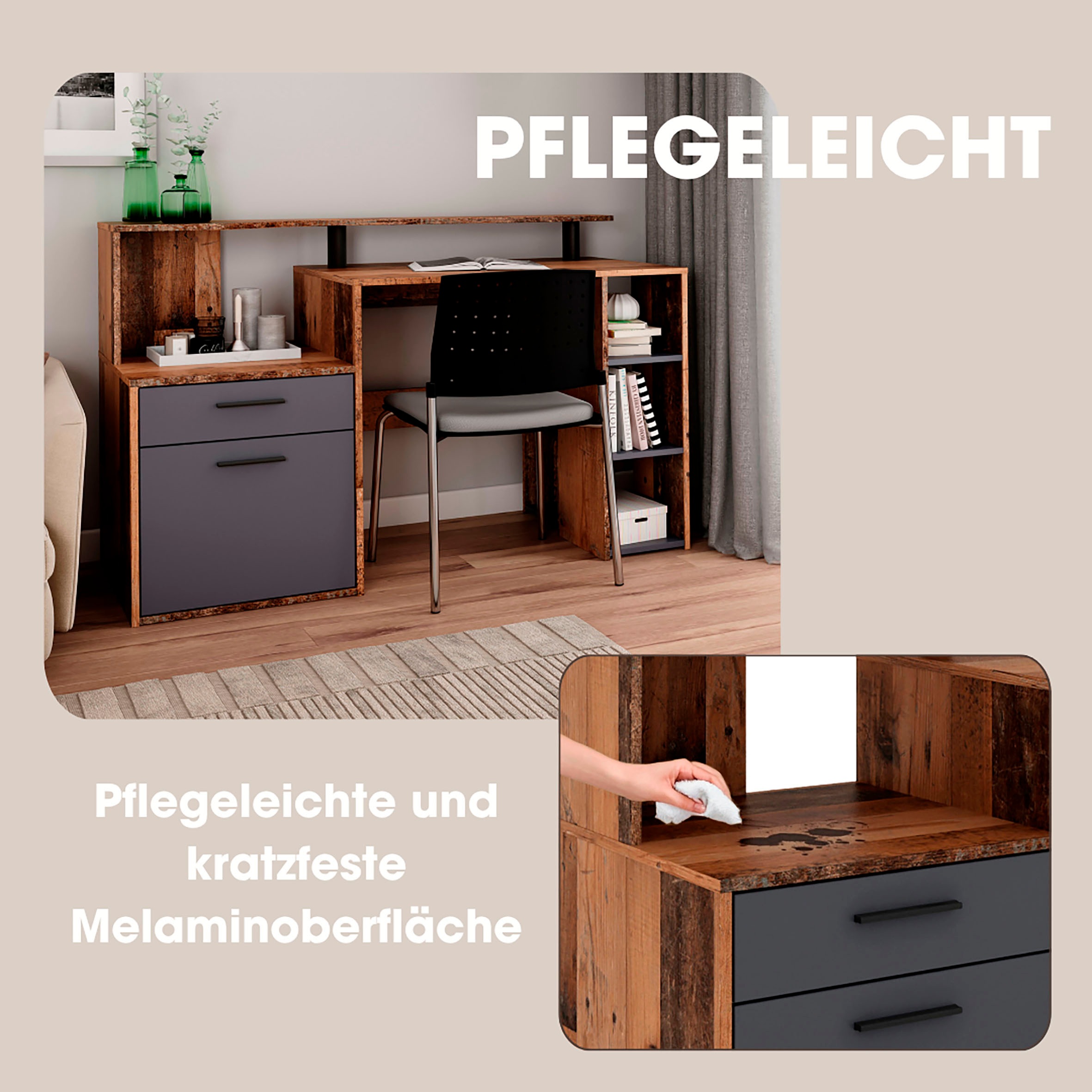 byLIVING Schreibtisch »Louise«, Breite 140 cm, Regal-Schreibtisch mit viel Stauraum