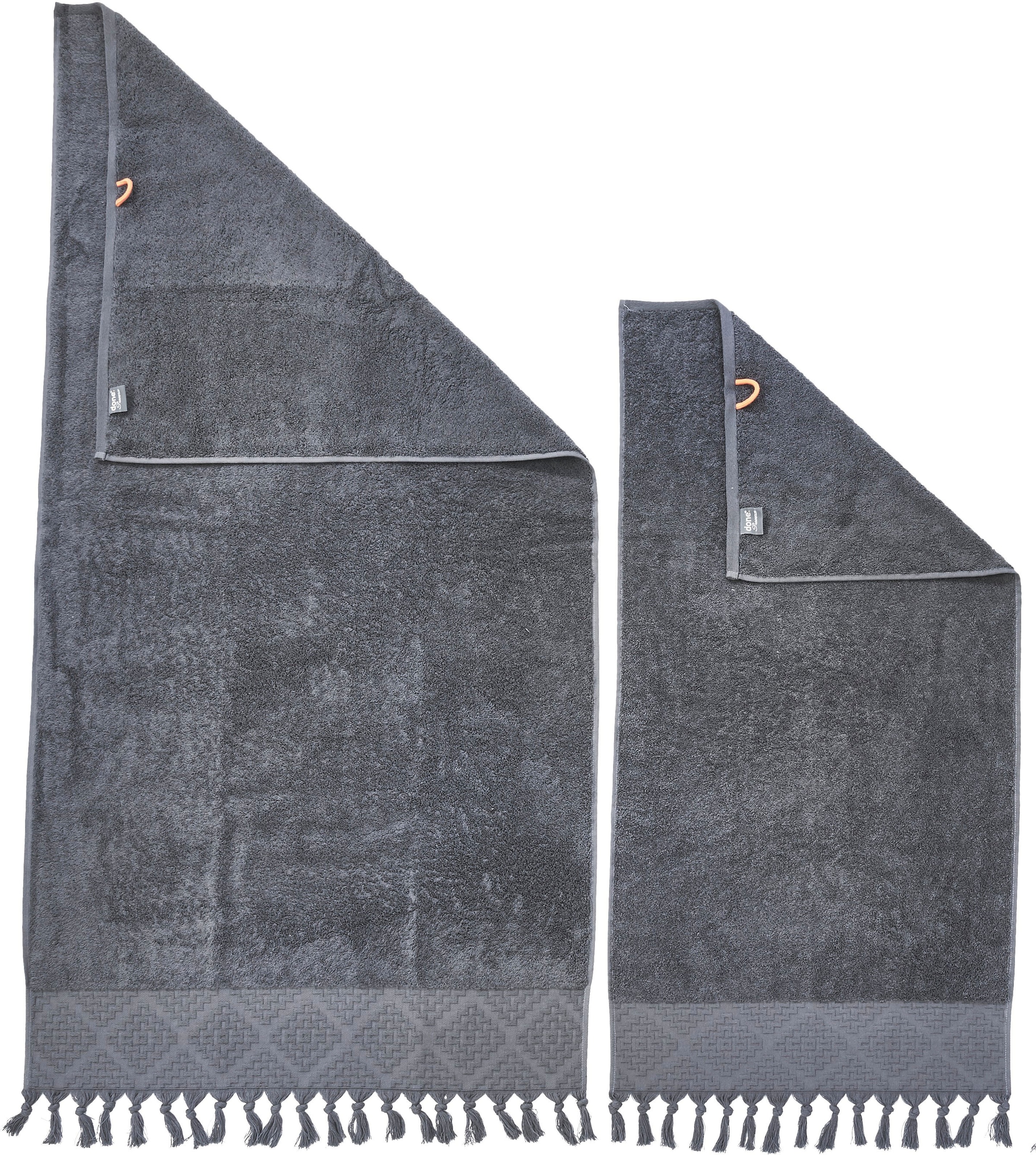 done.® Handtuch Set »Provence Bohéme«, (Set, 3 St., 1 Badetuch (70x140 cm)-2 Handtücher (50x100 cm), Uni-Farben, Boho-Style, mit auffälliger Borte & Fransen