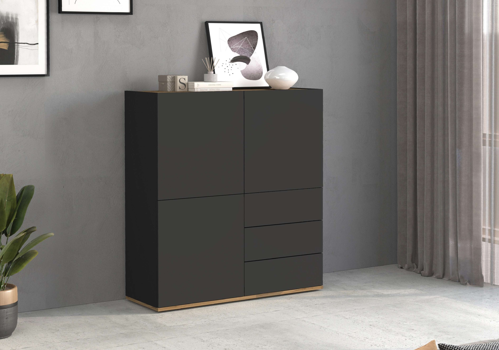 INOSIGN Highboard »GARDA Highboard, Kommode, Schrank, Grifflos mit Push to Open«, (1 St.), 3 Türen, 3 Schubladen, grifflos Breite 102 cm