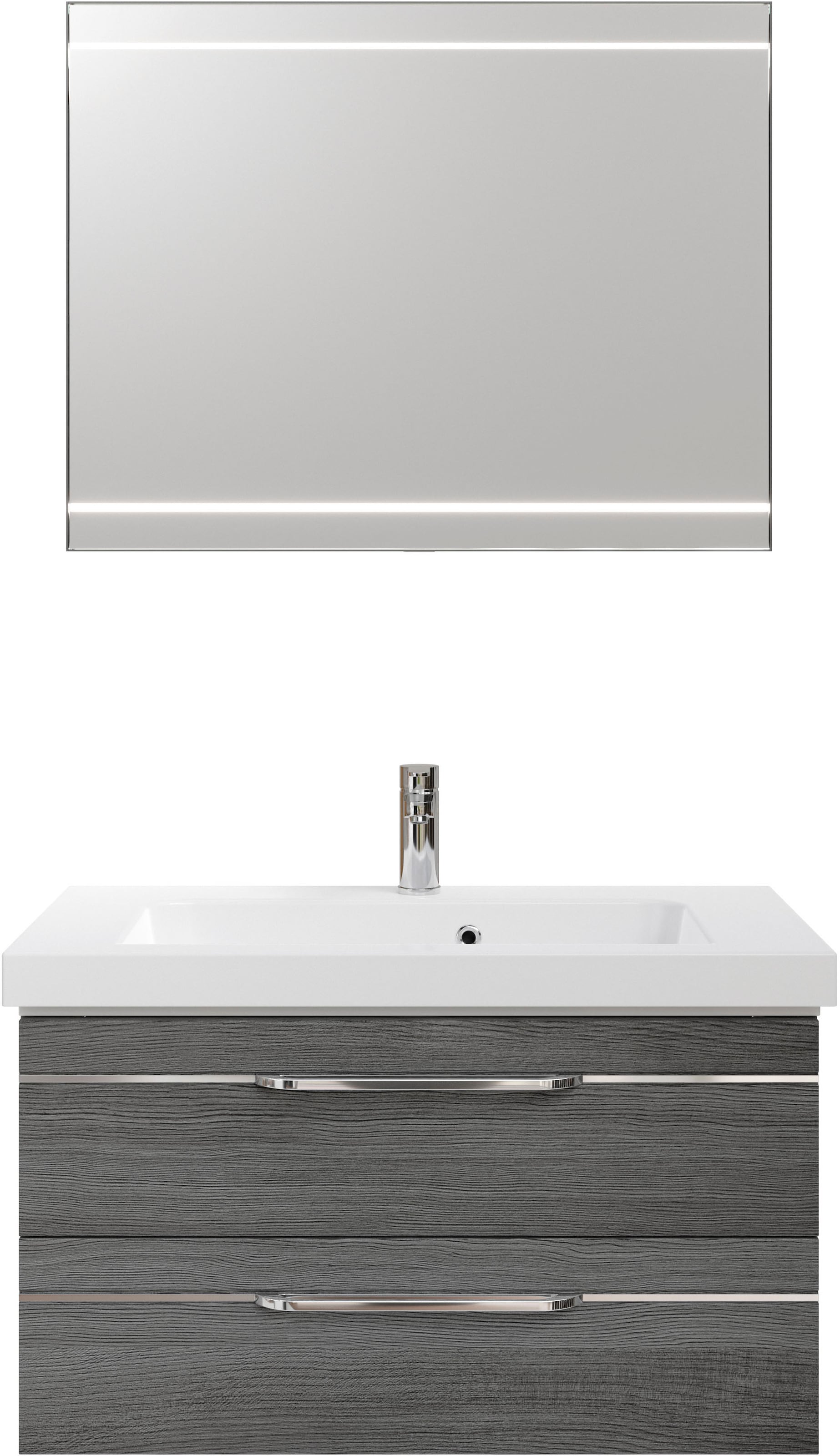 Saphir Badmöbel-Set »Balto 2-teilig Mineralmarmor-Waschtisch mit LED-Spiegel, Waschplatz«, (2 St.), 92 cm breit, mit 2 Schubladen, Badschrank inkl. Schubladendämpfer