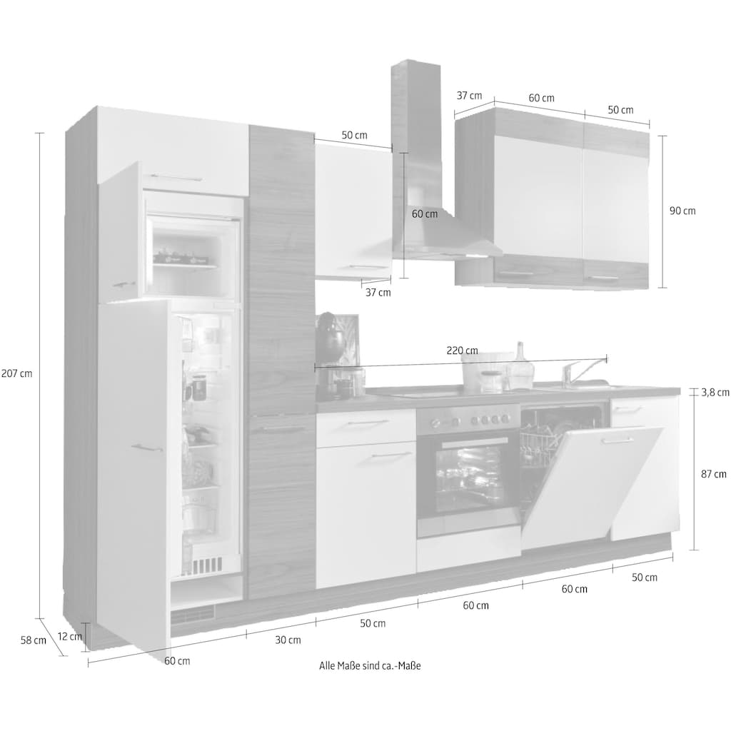 Kochstation Küchenzeile »Trea«, vormontiert, mit Vollauszug und Soft-Close-Funktion, Breite 310 cm