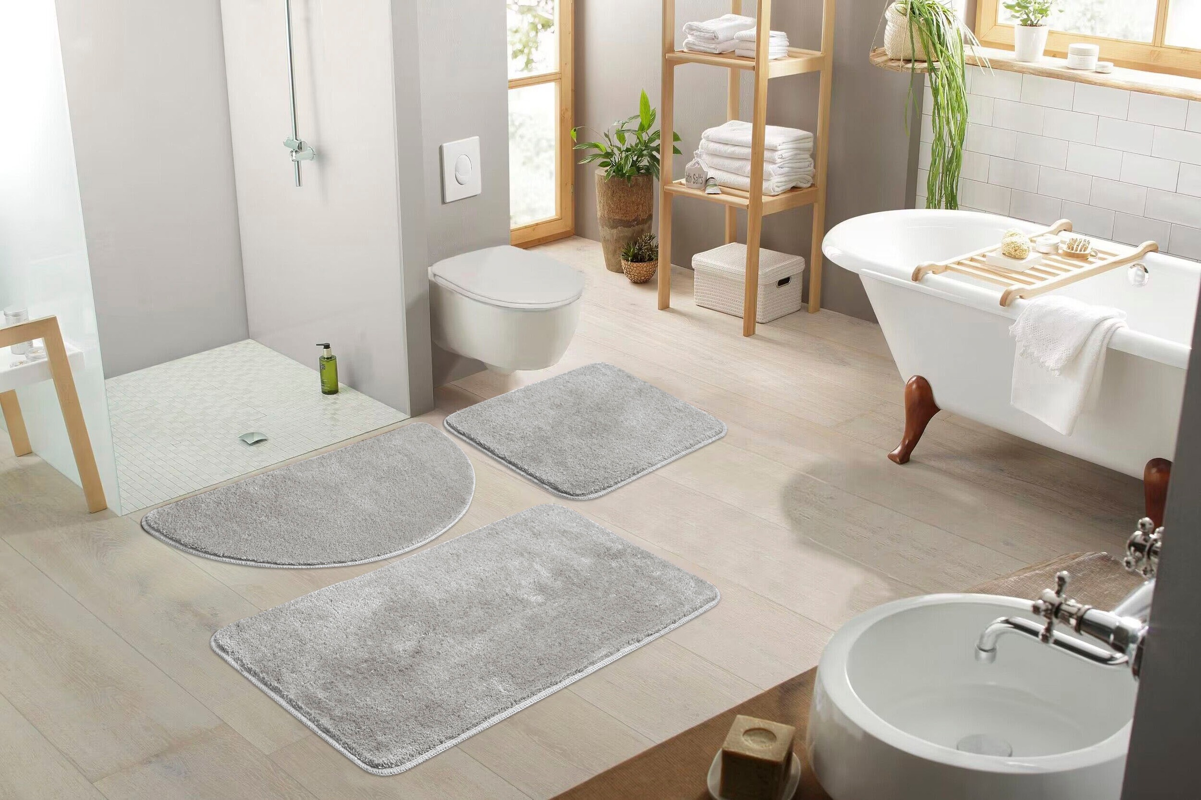 my home Badematte »Merida Kurzflor, Badteppich, Badvorleger, Badezimmer Teppich«, rutschhemmend beschichtet, fußbodenheizungsgeeignet-schnell trocknend-strapazierfähig, Badematten, Uni Farben, als halbrund und rechteckig erhältlich