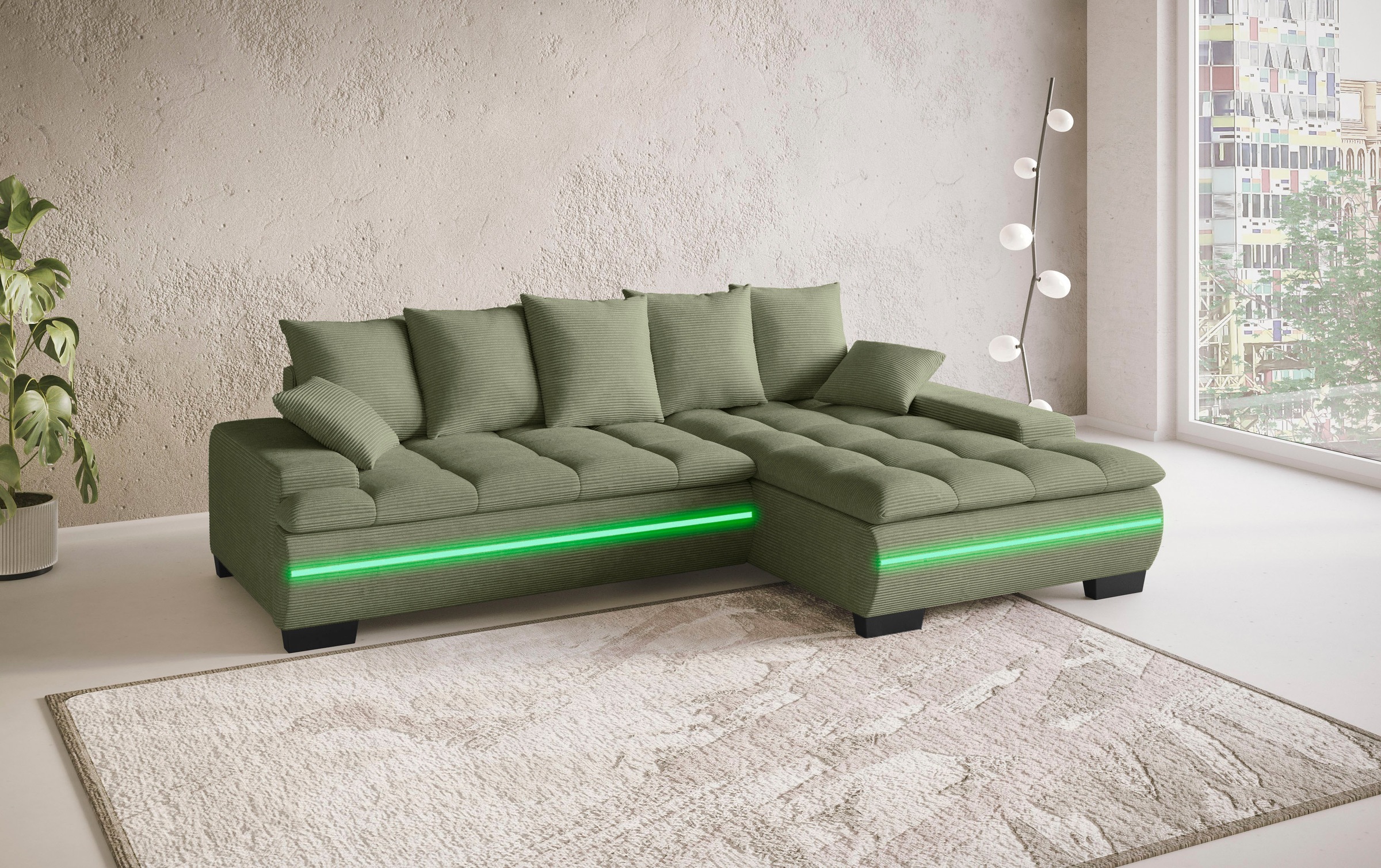 Mr. Couch Ecksofa »Haiti II, L-Form«, RGB-LED Beleuchtung, wahlweise mit Kaltschaum, Bett, Bettkasten