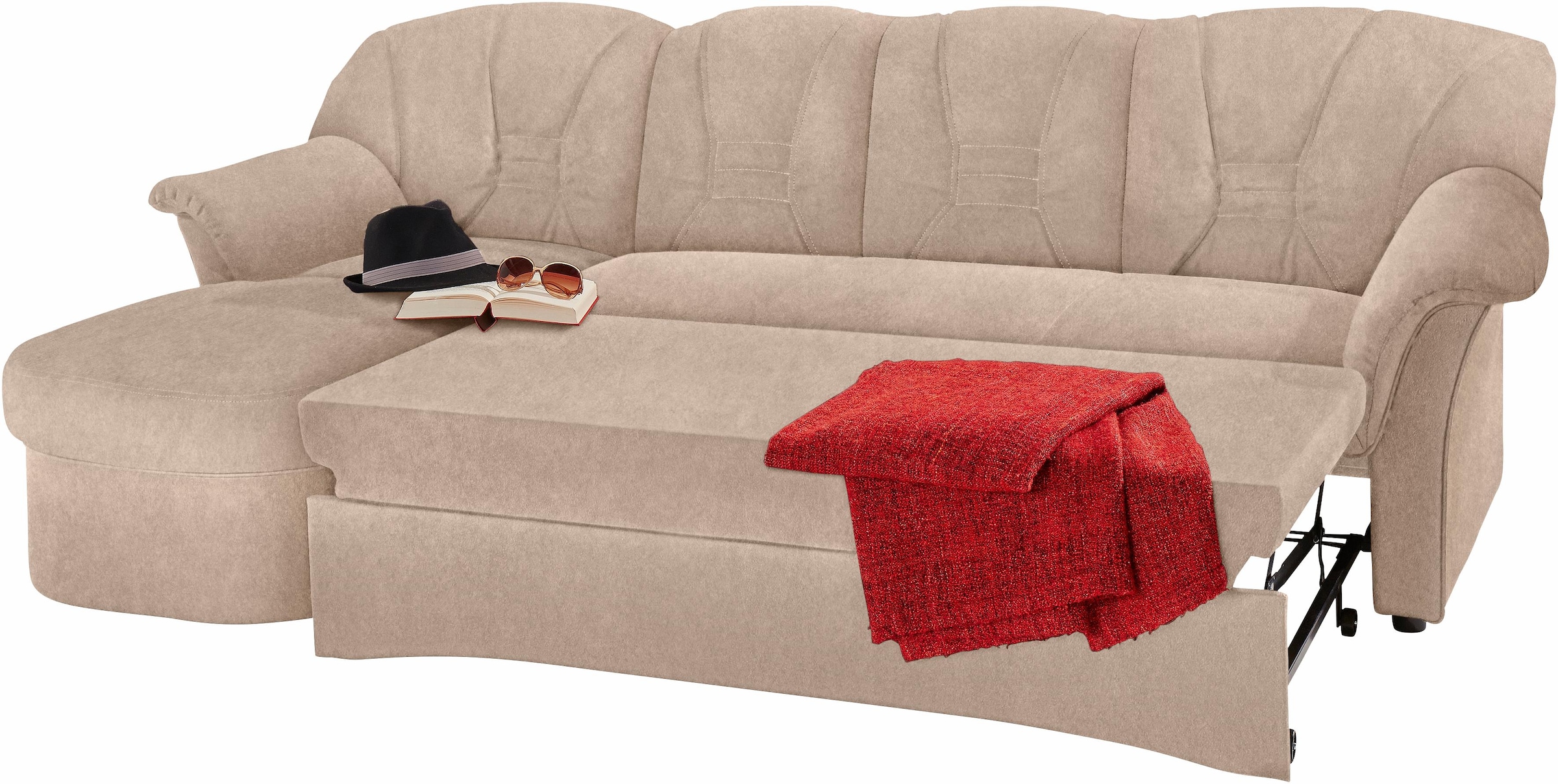 DOMO collection Ecksofa »Elva, zeitlose Formensprache, elegante Rückensteppung, L-Form«, wahlweise mit Bettfunktion und Federkern