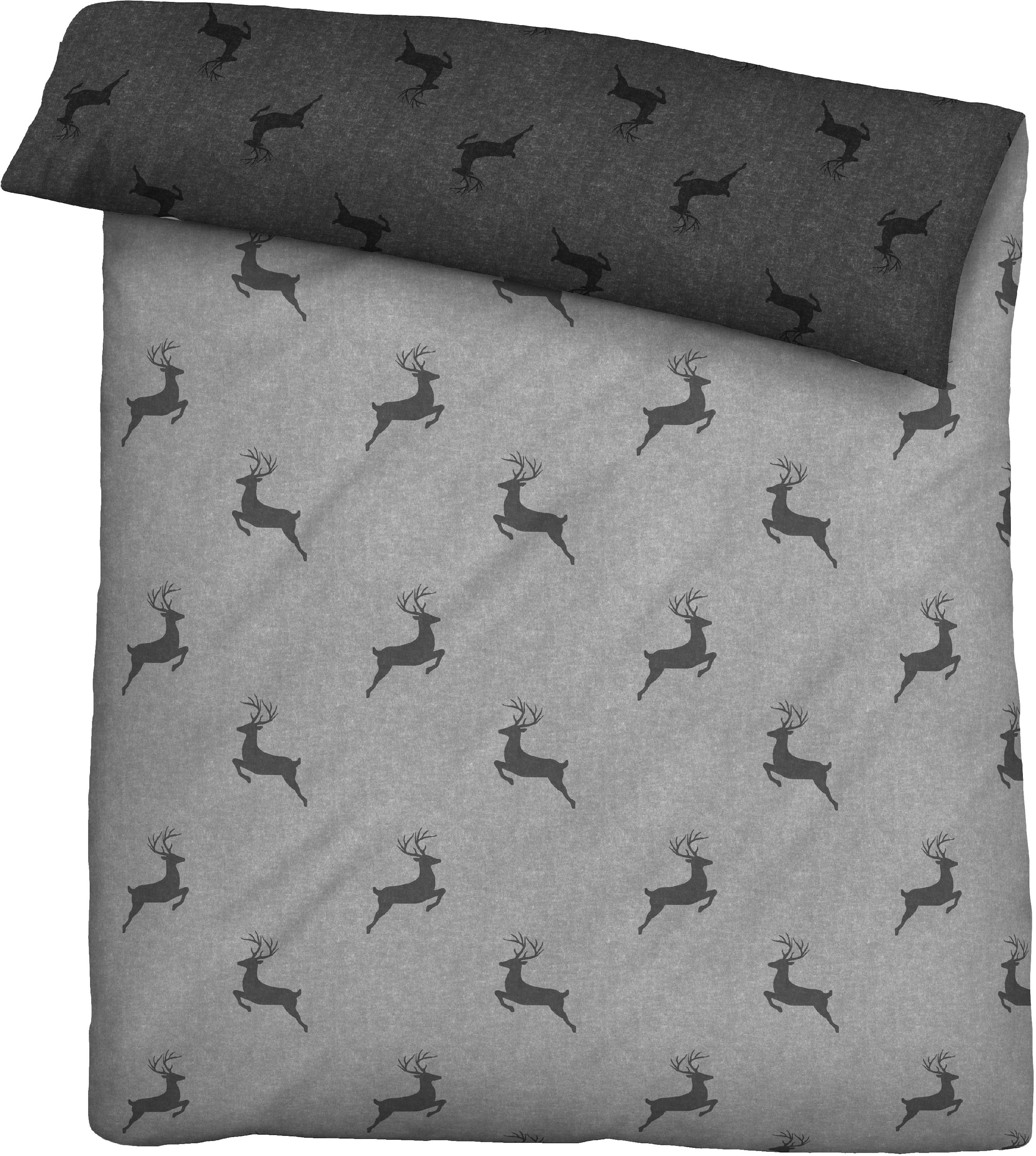 Biberna Wendebettwäsche »Cardo in Gr. 135x200 oder 155x220 cm«, Flanell kuschelig warm im Winter, Bettwäsche mit Hirschen, Weihnachten