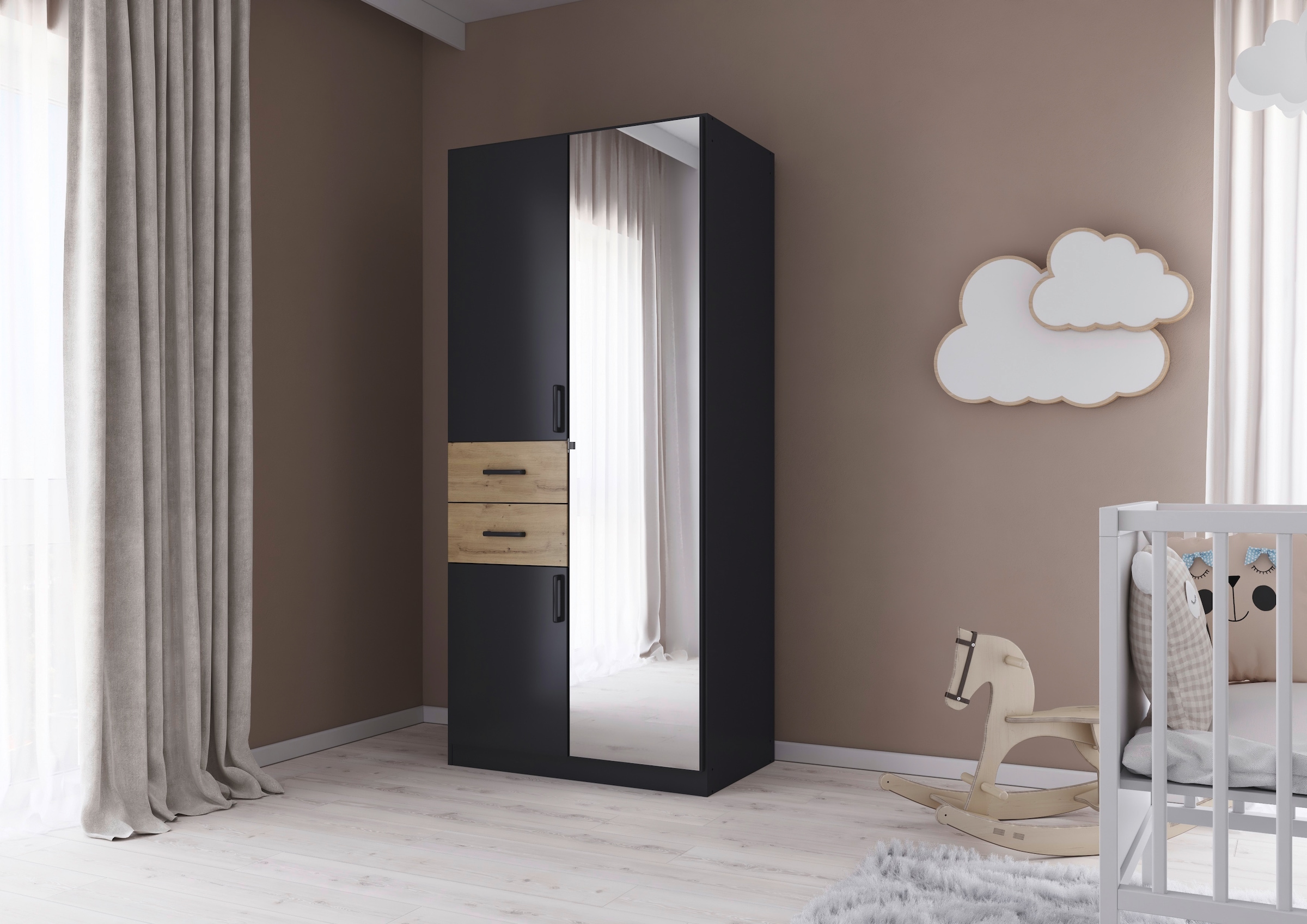 rauch Drehtürenschrank »Maika« mit Spiegel, 2 Schubladen, in verschiedenen Breiten, Höhen und Farben