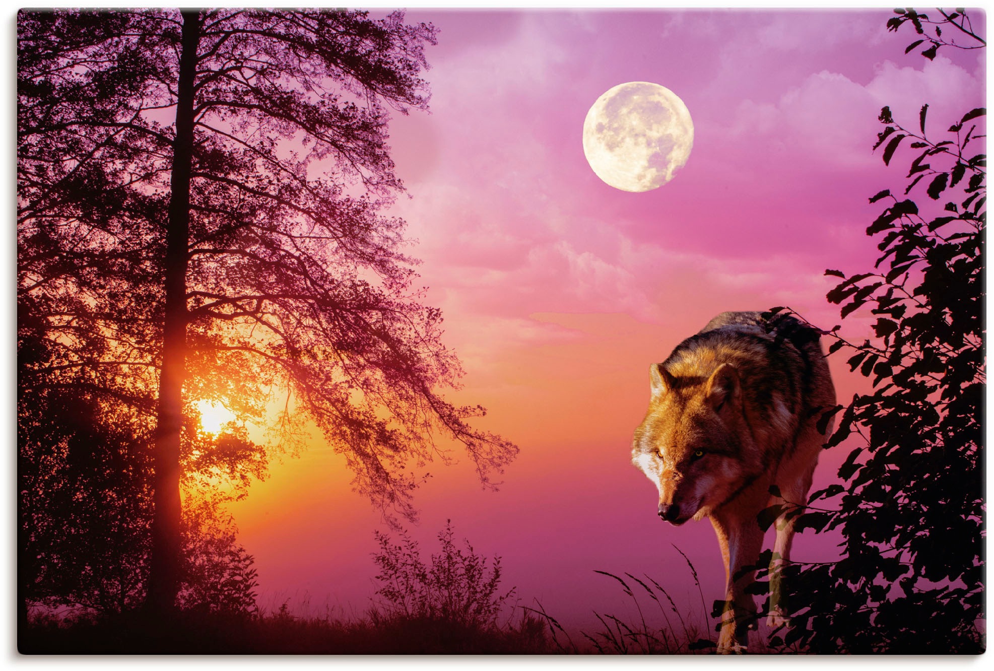 Artland Wandbild »Wolf im Vollmond« Wolfbilder 1 Stk. tlg. als Alubild, Out günstig online kaufen