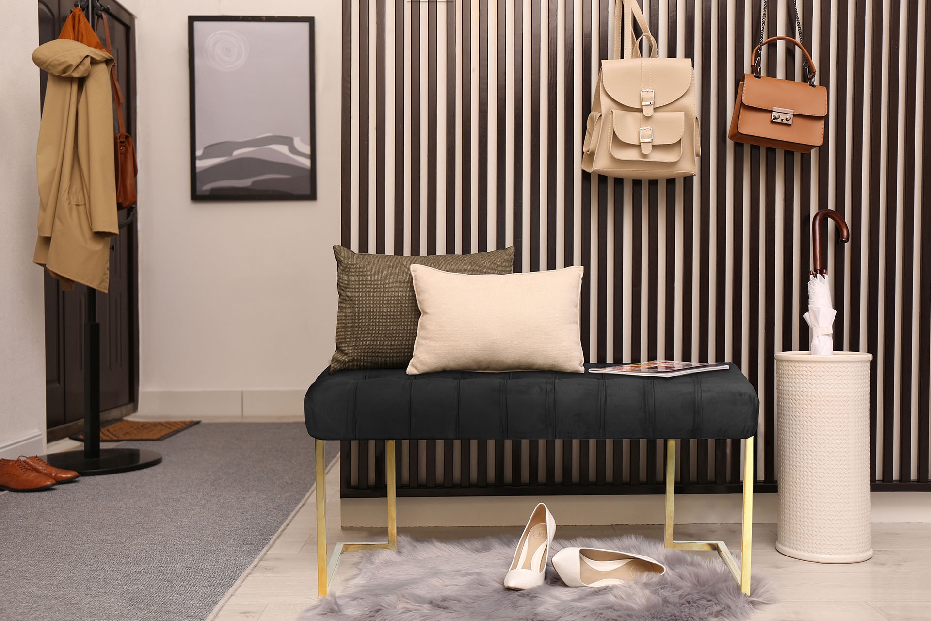 KAYOOM Sitzbank »Rarity 225, Edler Touch durch goldenes Gestell« 1 Stk. tlg. eckig, samtweich, gesteppt, mit Zierknöpfen, Edelstahlgestell Schwarz