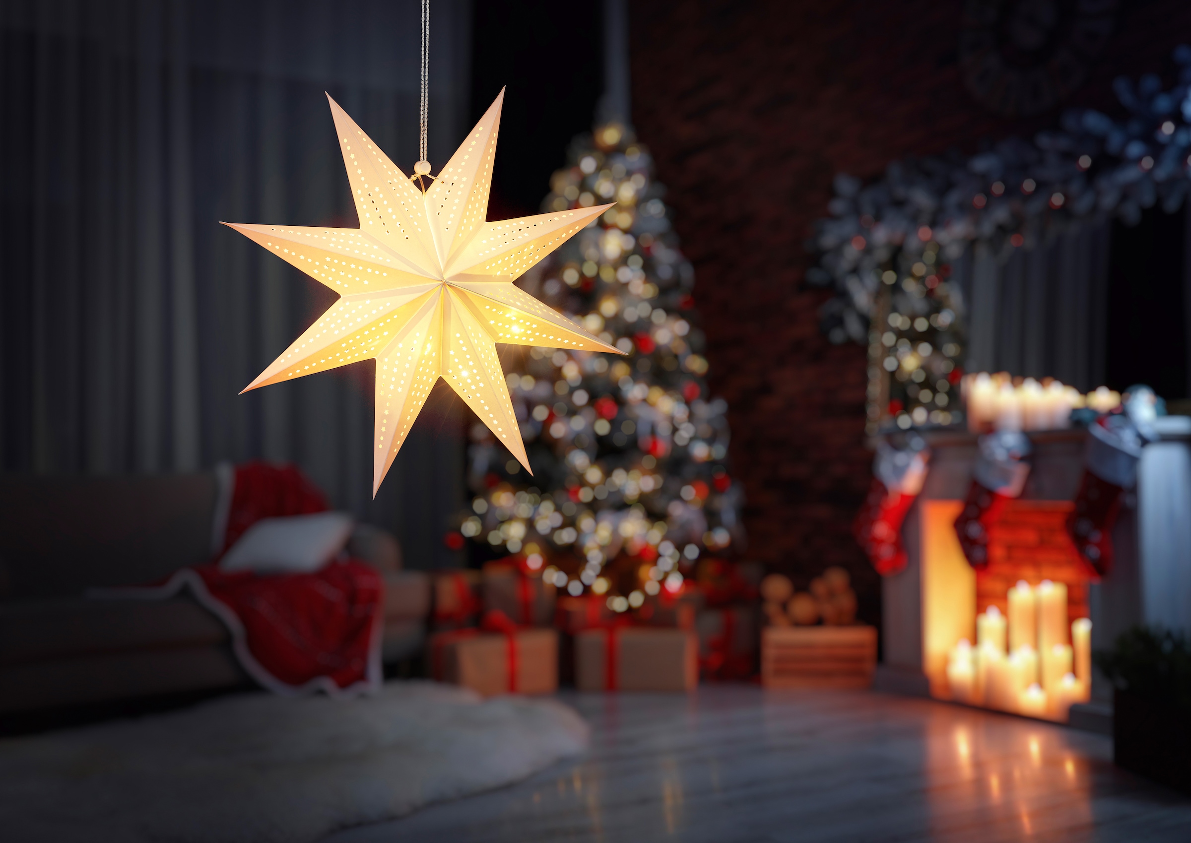 BONETTI LED Stern »Weihnachtsstern«, Ø ca. 45 cm, Papierstern, mit 9 Spitzen, Weihnachtsdeko