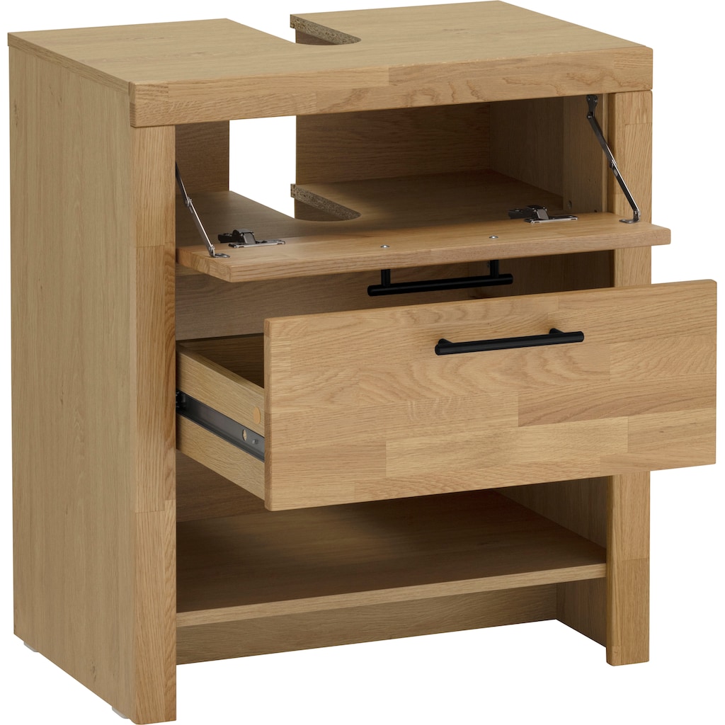 Home affaire Waschbeckenunterschrank »Satori«, Breite 62 cm, Fronten & Rahmen aus Eiche, Klappe und Schublade