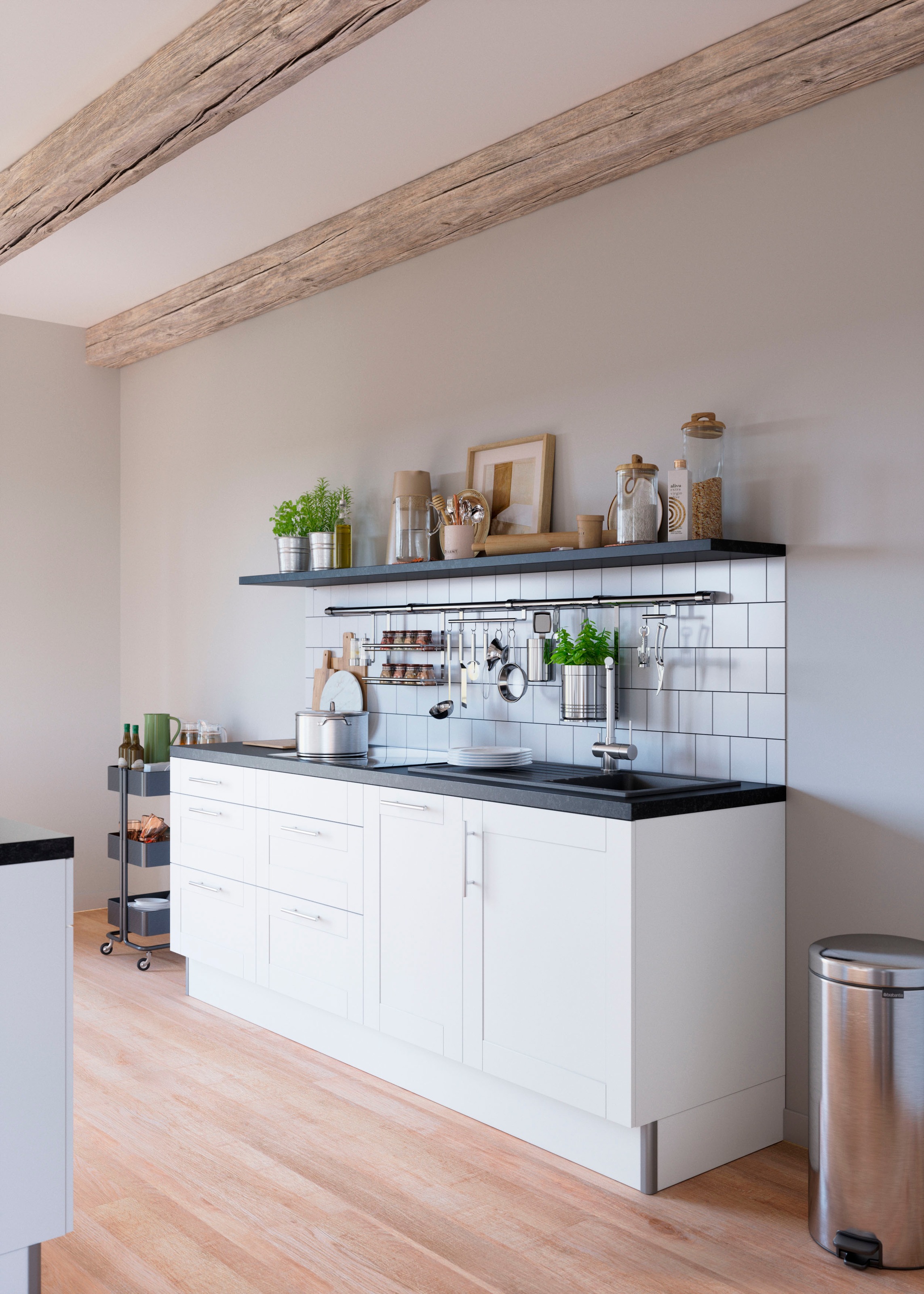 KOCHSTATION Küche »KS-Ahus«, Breite 225 cm, wahlw. Mit E-Geräten, Soft Close Funktion, MDF Fronten