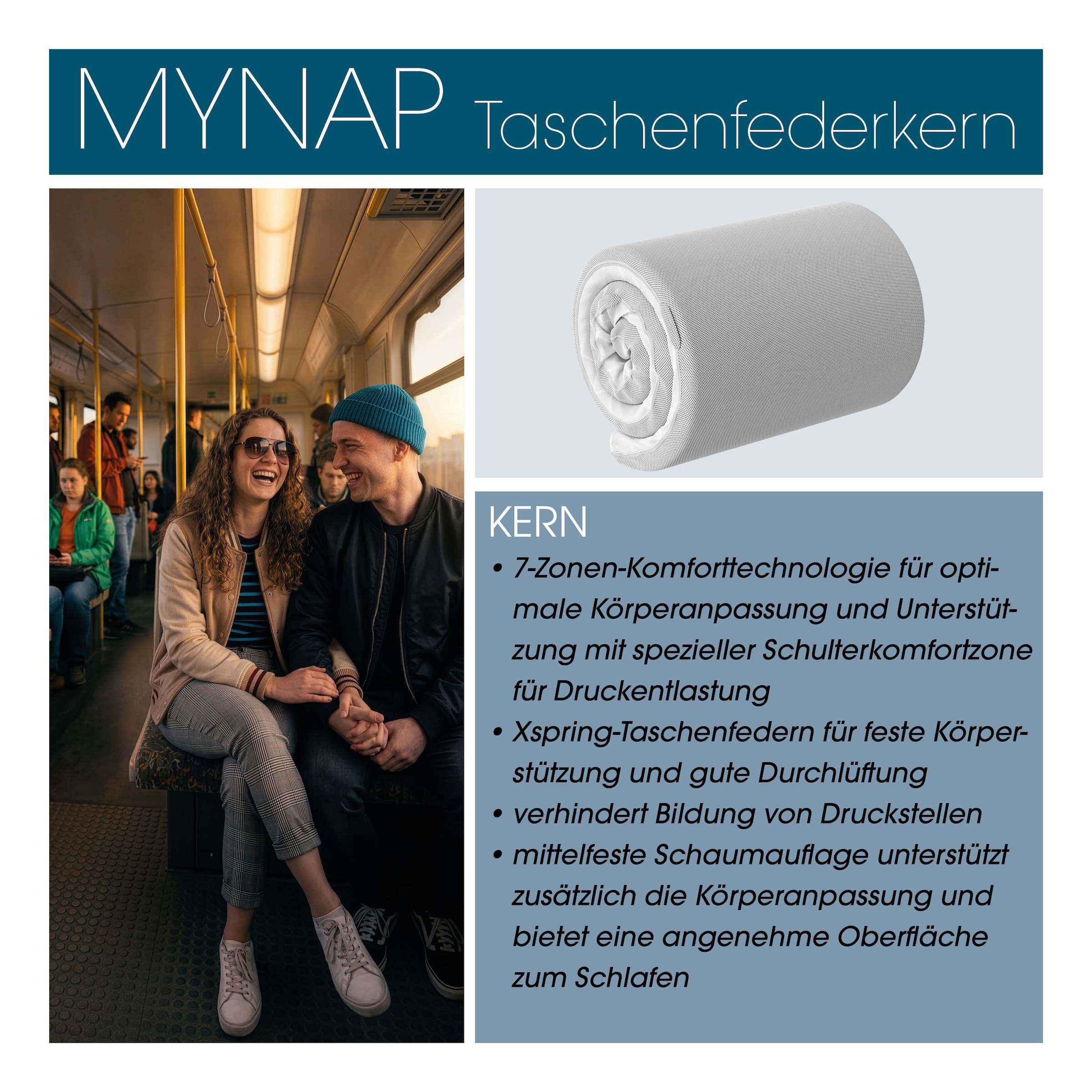 Schlaraffia Taschenfederkernmatratze »Schlaraffia myNap TFK-Matratze,« 19 cm hoch 500 Federn 1 Stk. tlg. mit speziellem X-Spring Federkern