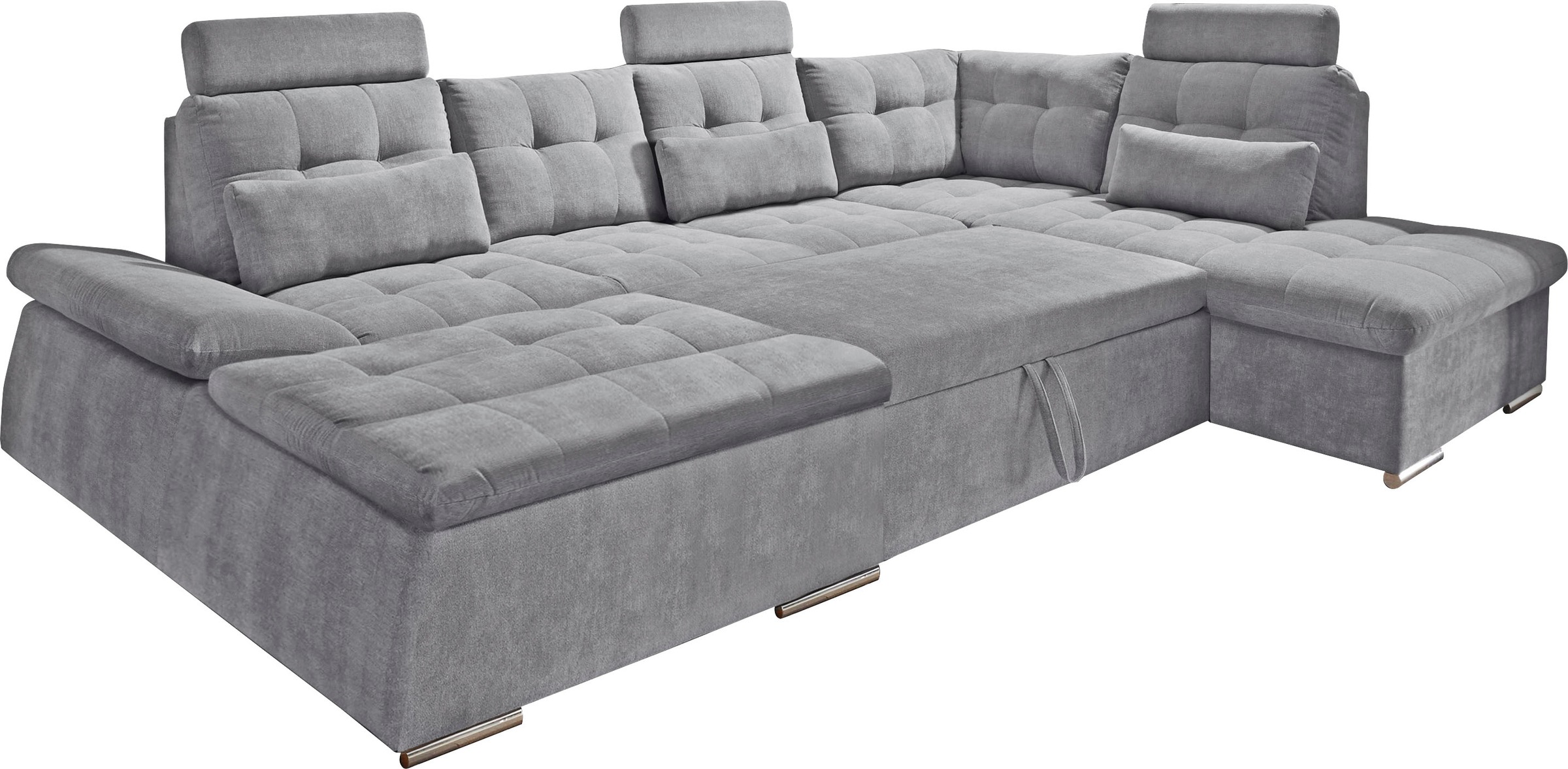 ED EXCITING DESIGN Wohnlandschaft »Nalo U-Form mit Bettfunktion, Bettkasten«, Armteilverstellung, Kopfstützen & 3 Nierenkissen