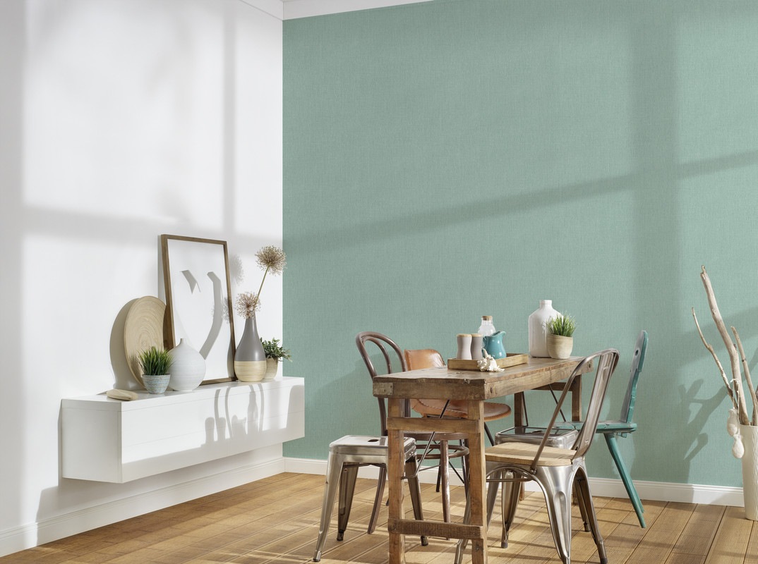 living walls Vliestapete »Stories of Life Unitapete Minzgrün einfarbige Vliestapete« Leinenoptik | einfarbig | uni leicht strukturiert Leinentextur Wandtapete für Wohnzimmer Tapeten Wohnzimmer modern Flur