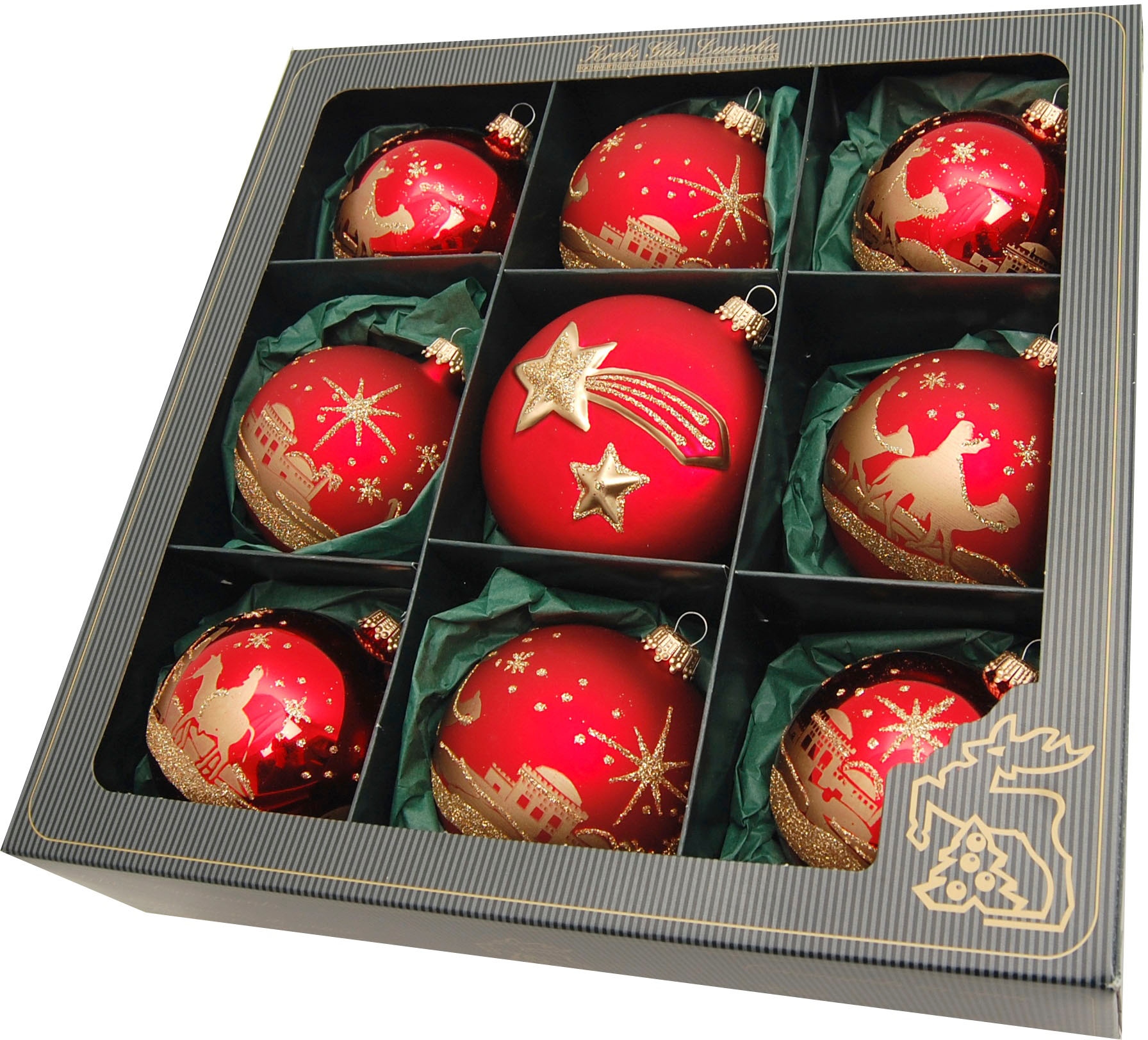 Krebs Glas Lauscha Weihnachtsbaumkugel »Bethlehem Xmas Night, 8 Kugeln, 1 Taler mit Komet & Stern, 8 cm«, Weihnachtsdeko, Christbaumschmuck, Christbaumkugeln aus Glas