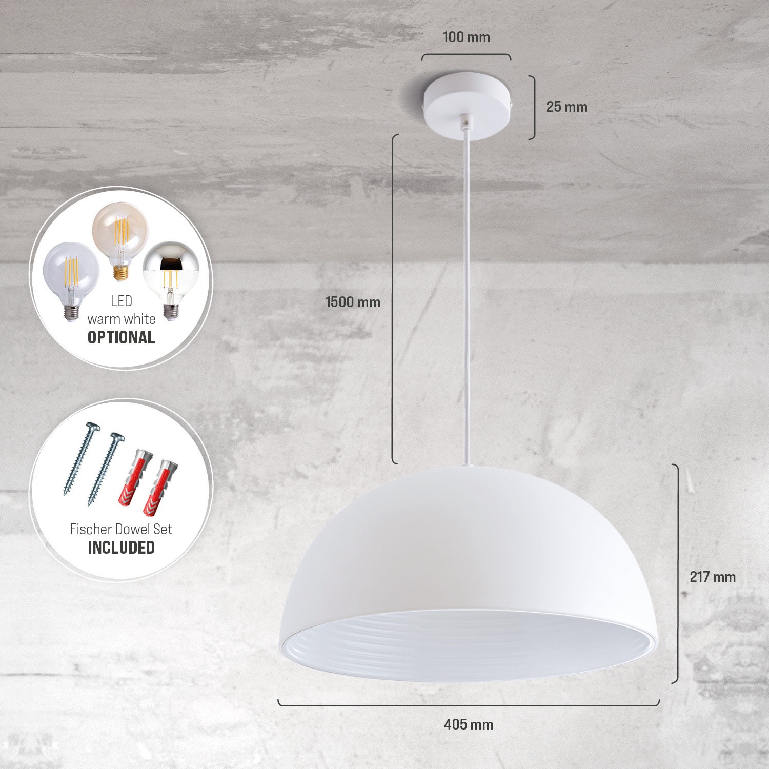 Paco Home Pendelleuchte »SAWYER«, 1 flammig, Leuchtmittel E27 | ohne Leuchtmittel, Hängelampe Esszimmer Küchenlampe Hängend 1,5m Textilkabel Ã˜40,5cm