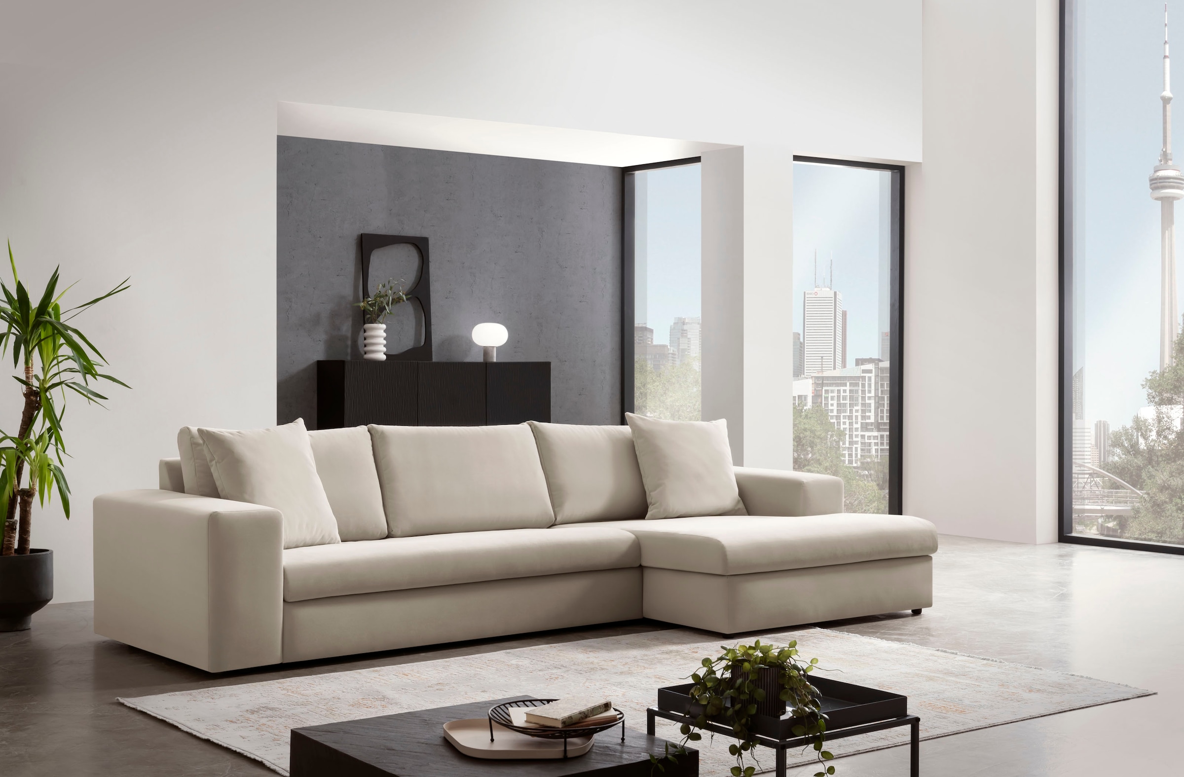 Home affaire Ecksofa »SLEETLAND XXL in Samtvelours oder Vintage-Leder-Optik, L-Form,« besonders groß und bequem