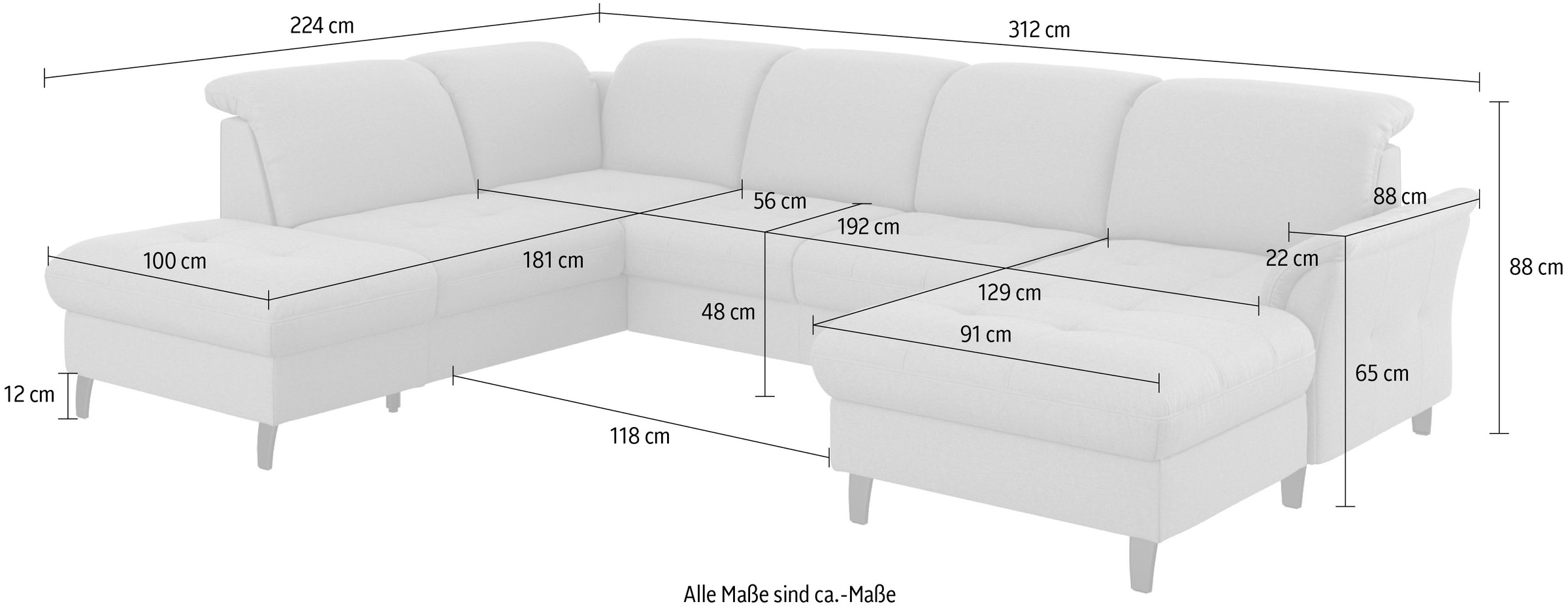 sit&more Wohnlandschaft »Maggiore U-Form«, wahlweise mit Kopfteilverstellung, Bettfunktion und Stauraum