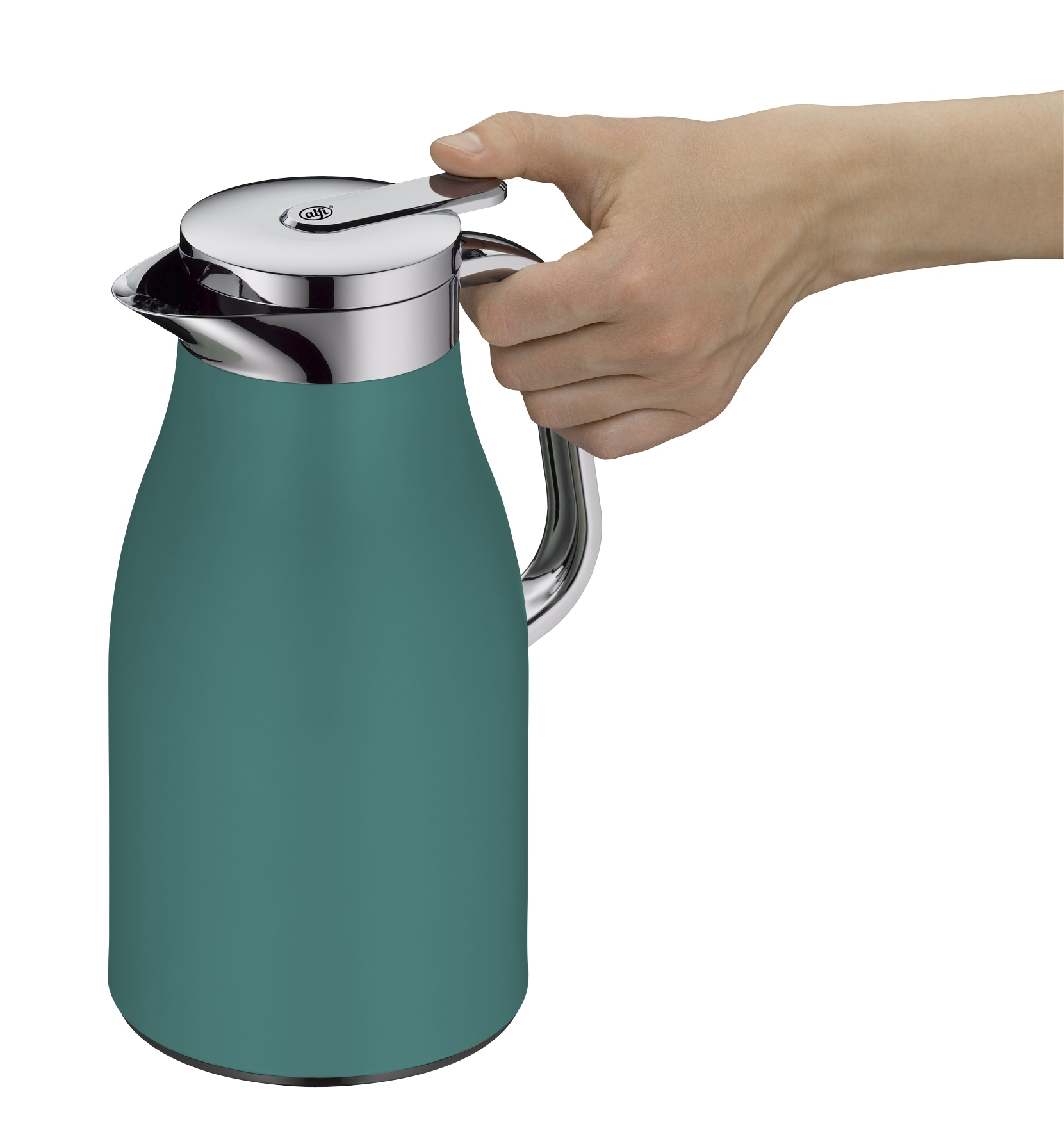 Alfi Isolierkanne »SKYLINE, mit Hartglaseinsatz und ergonomischem Griff«, 1 l, (1 St.), 12h heiß & 24h kalt, Drehverschluss mit bequemem Druckknopf