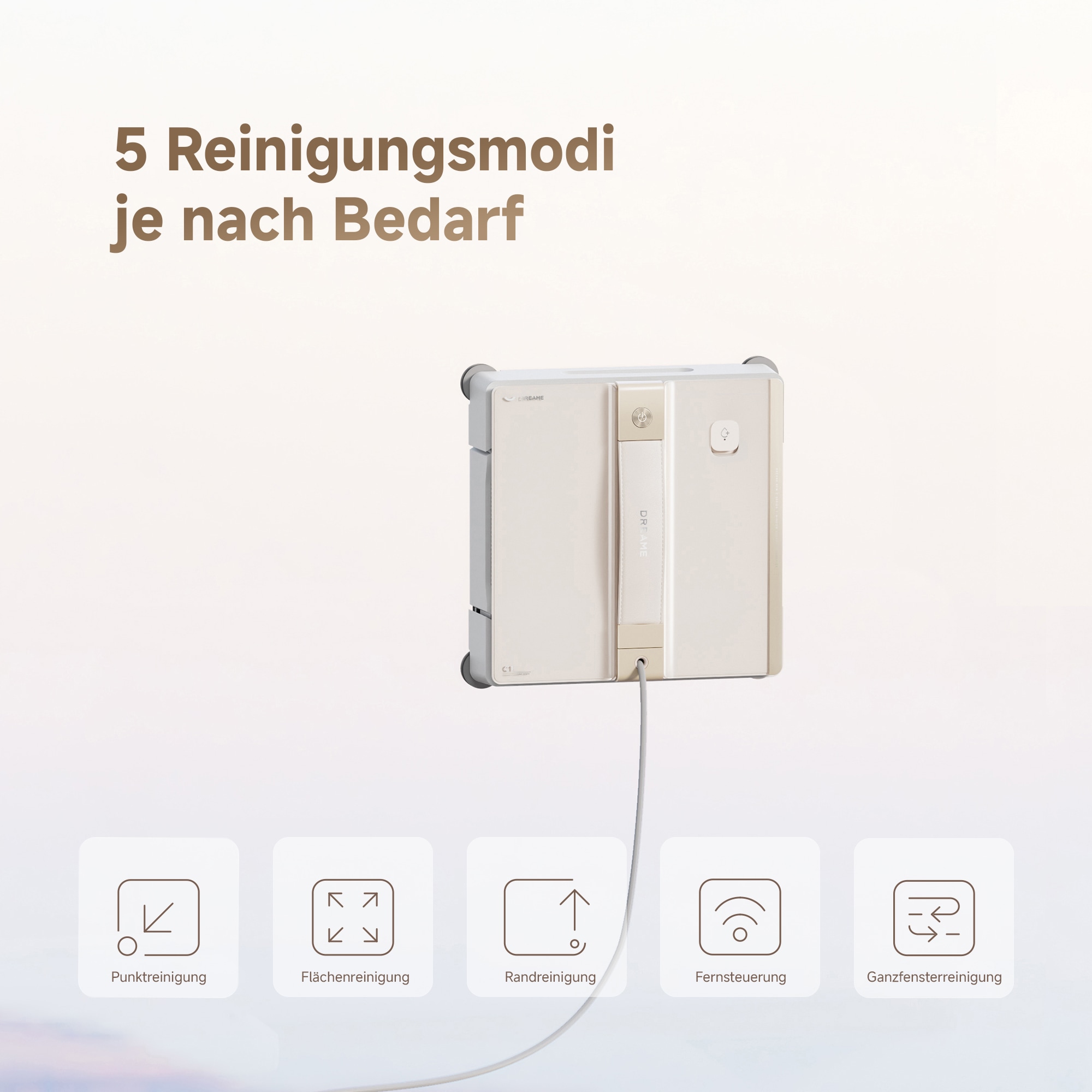 Dreame Fensterputzroboter »C1«, KI-Routenplanung, 5.000Pa Saugkraft, Hindernisvermeidung