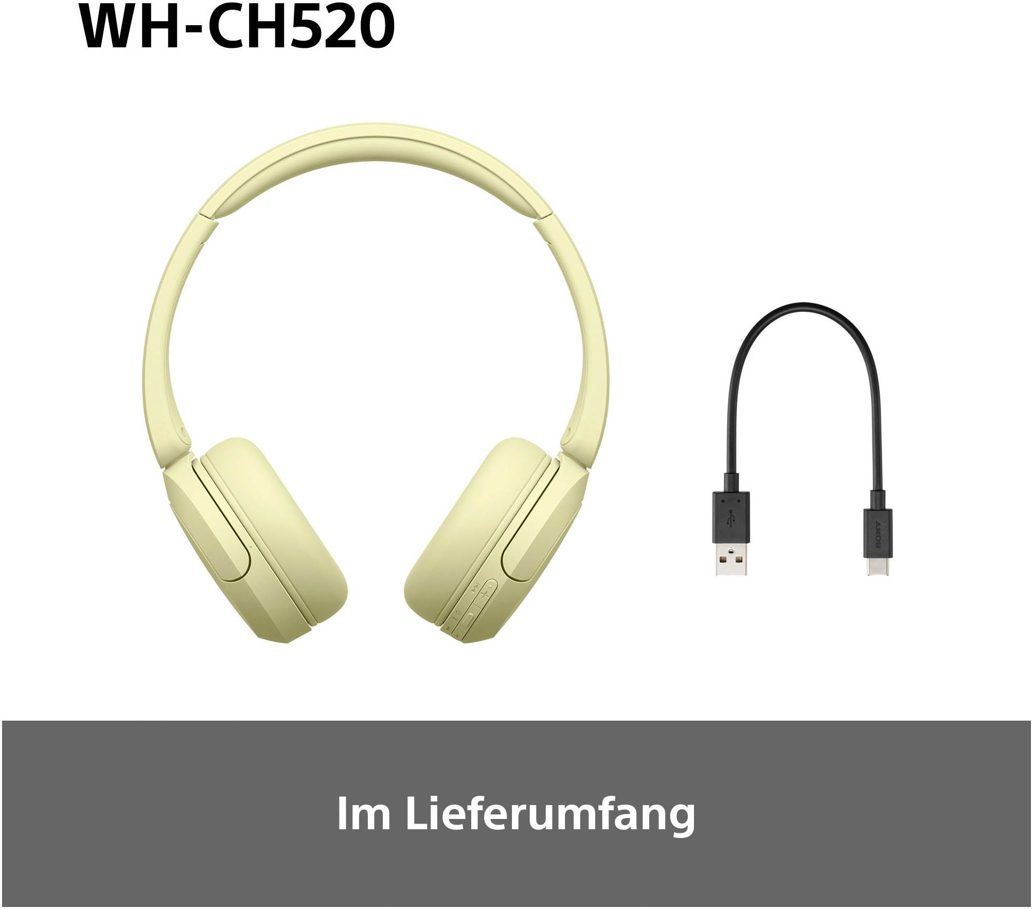 Sony Bluetooth-Kopfhörer »WHCH520«, Bluetooth, Noise-Cancelling-Active Noise Cancelling (ANC)-Freisprechfunktion-Rauschunterdrückung-Sprachsteuerung-kompatibel mit Siri, 200 Std. Max. Akkulaufzeit (Standby)