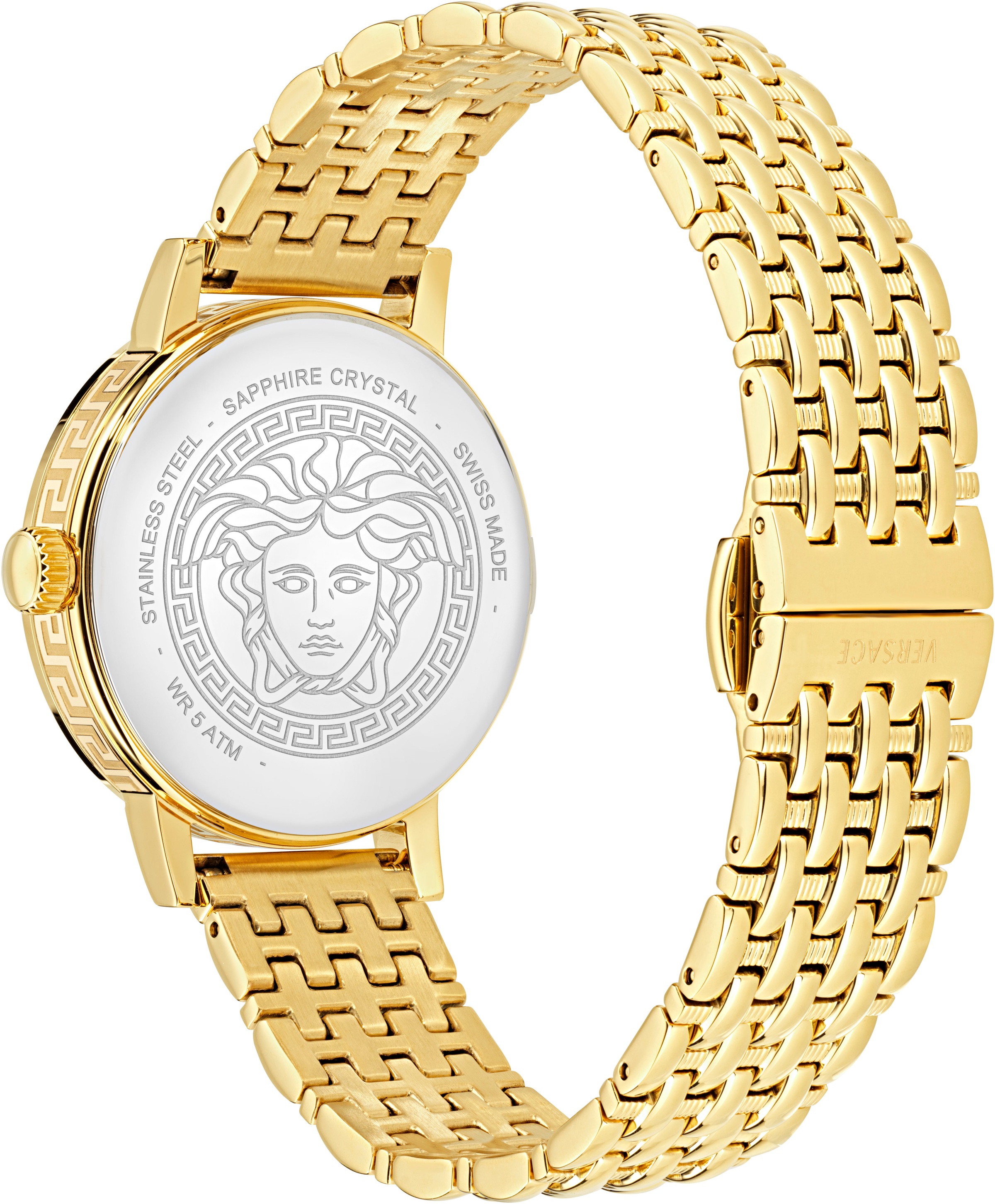 Versace Quarzuhr »GRECA FORTUNA«, Armbanduhr, Damenuhr, Swiss Made, Edelstahlarmband, analog