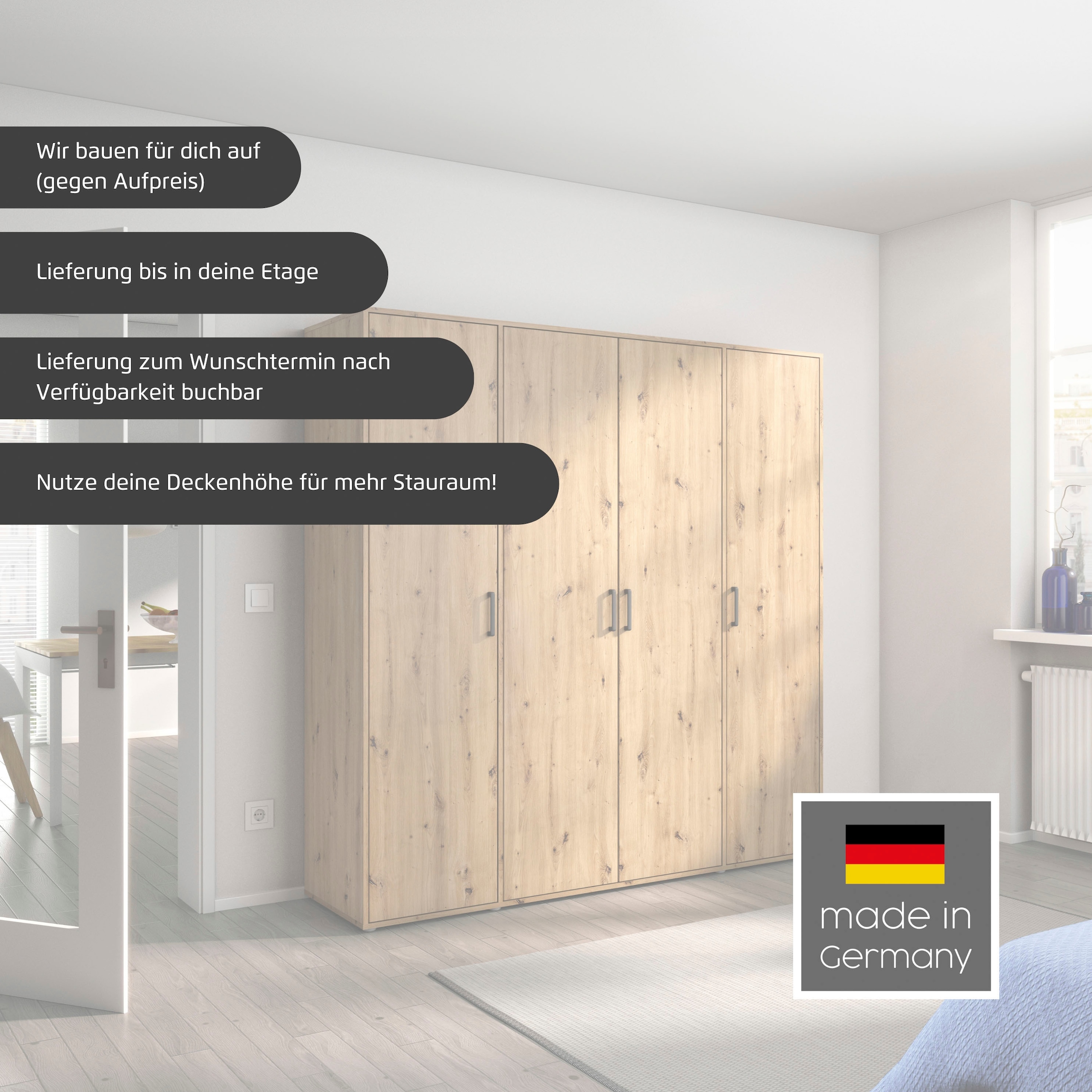 rauch Kleiderschrank »VOYAGER Garderobe Wäscheschrank  Schlafzimmer« in 3 verschiedenen Ausstattungen BASIC/CLASSIC/PREMIUM,  mit 2 modernen Griffvarianten, viel Stauraum MADE IN GERMANY
