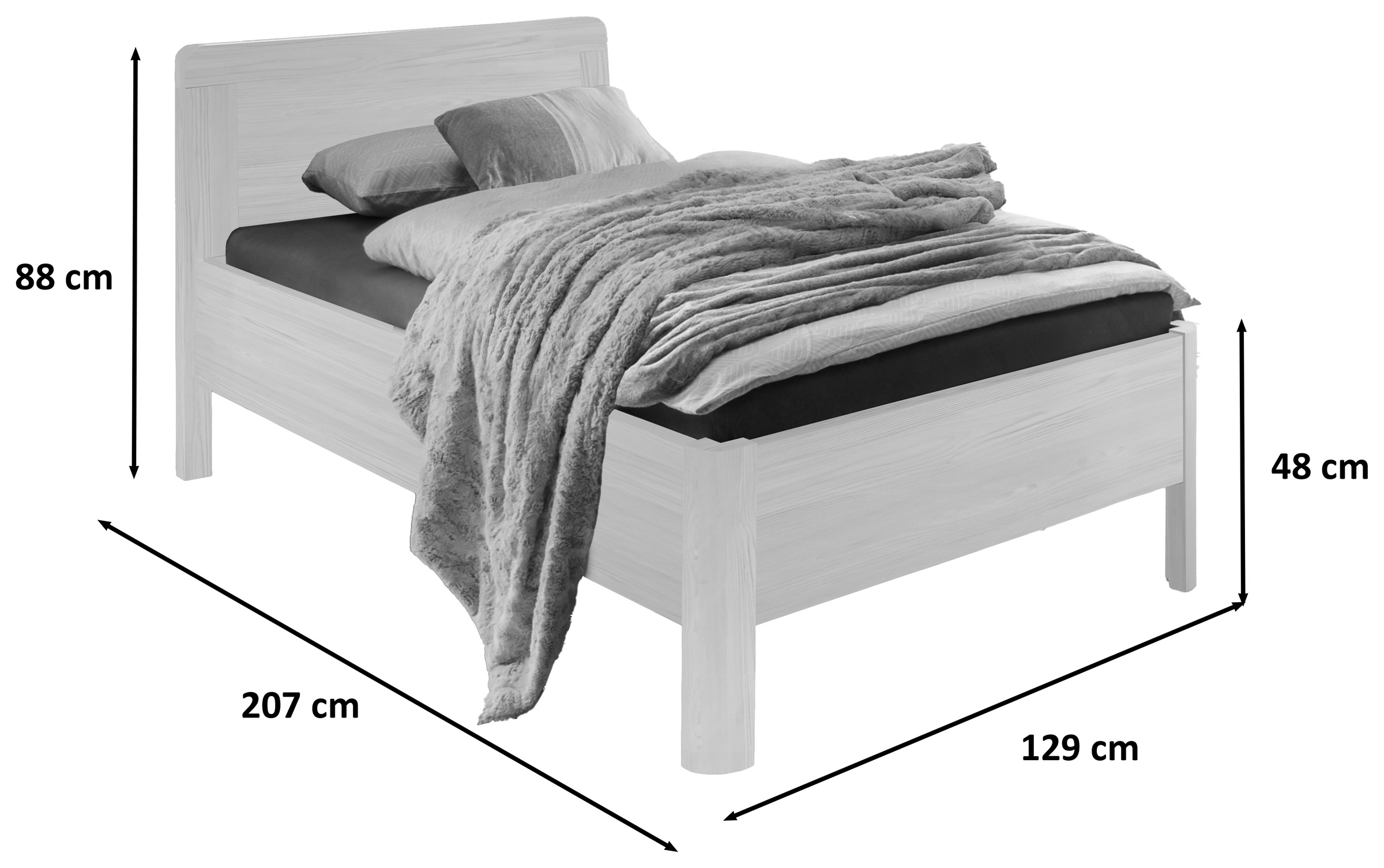 WIEMANN Holzbett »Bern, Bettgestell, Bettrahmen, für Schlafzimmer«, (4-fache Liegehöhenverstellung, MADE IN GERMANY), verschiedene Größen und Farben, in Komforthöhe