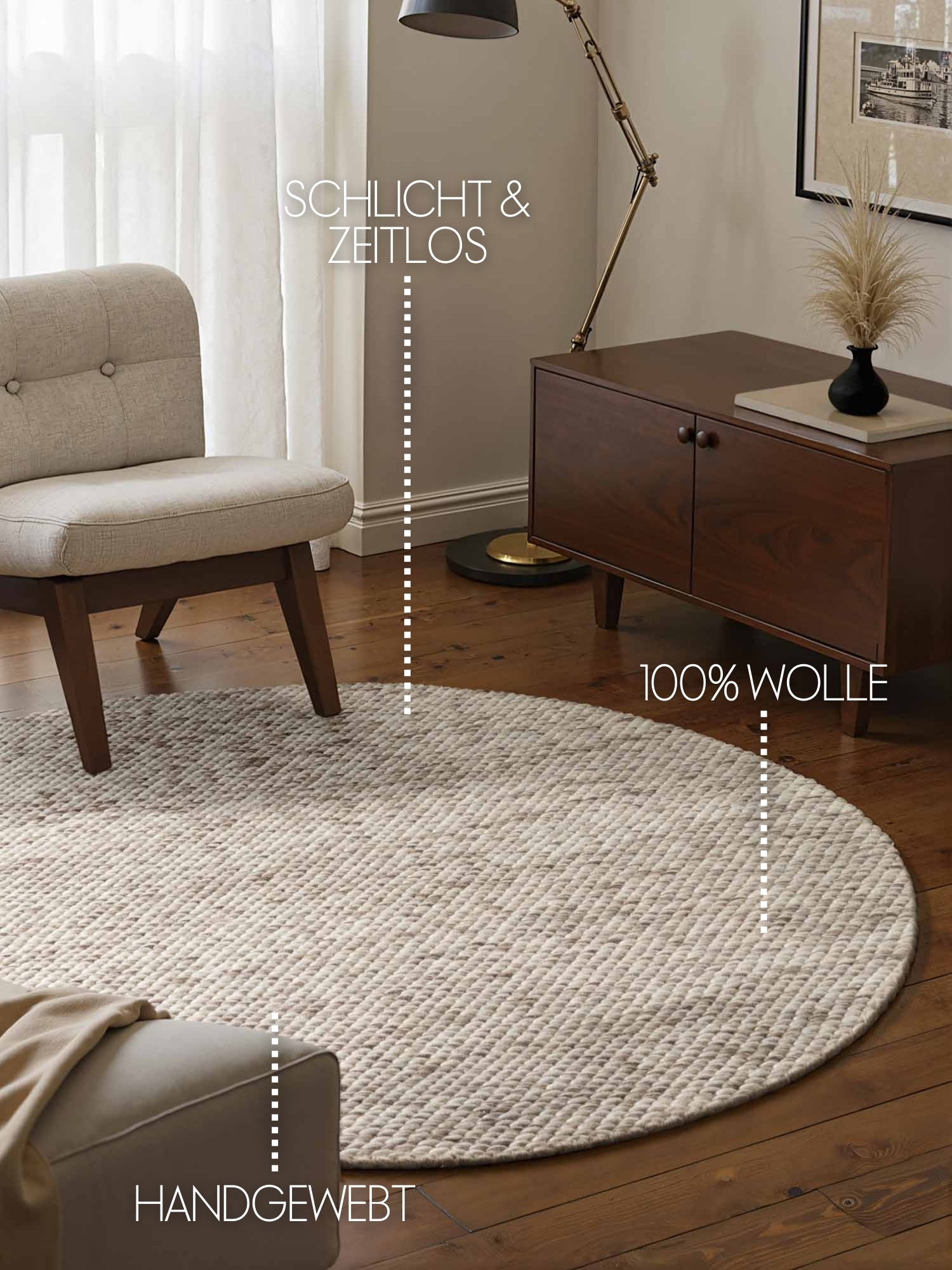 ELLE DECORATION Wollteppich »Beans« rund 10 mm Höhe Handweb Teppich Wolle, Rund, Perlenstruktur, Wohnzimmer, Schlafzimmer