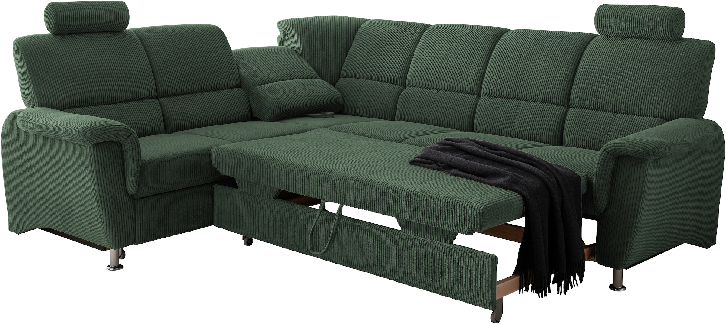Home affaire Ecksofa »Pisa L-Form, mit Schlaffunktion, Stauraum, 2x höhenverstellbare«, Kopfstützen und Relaxfunktion im Eckelement
