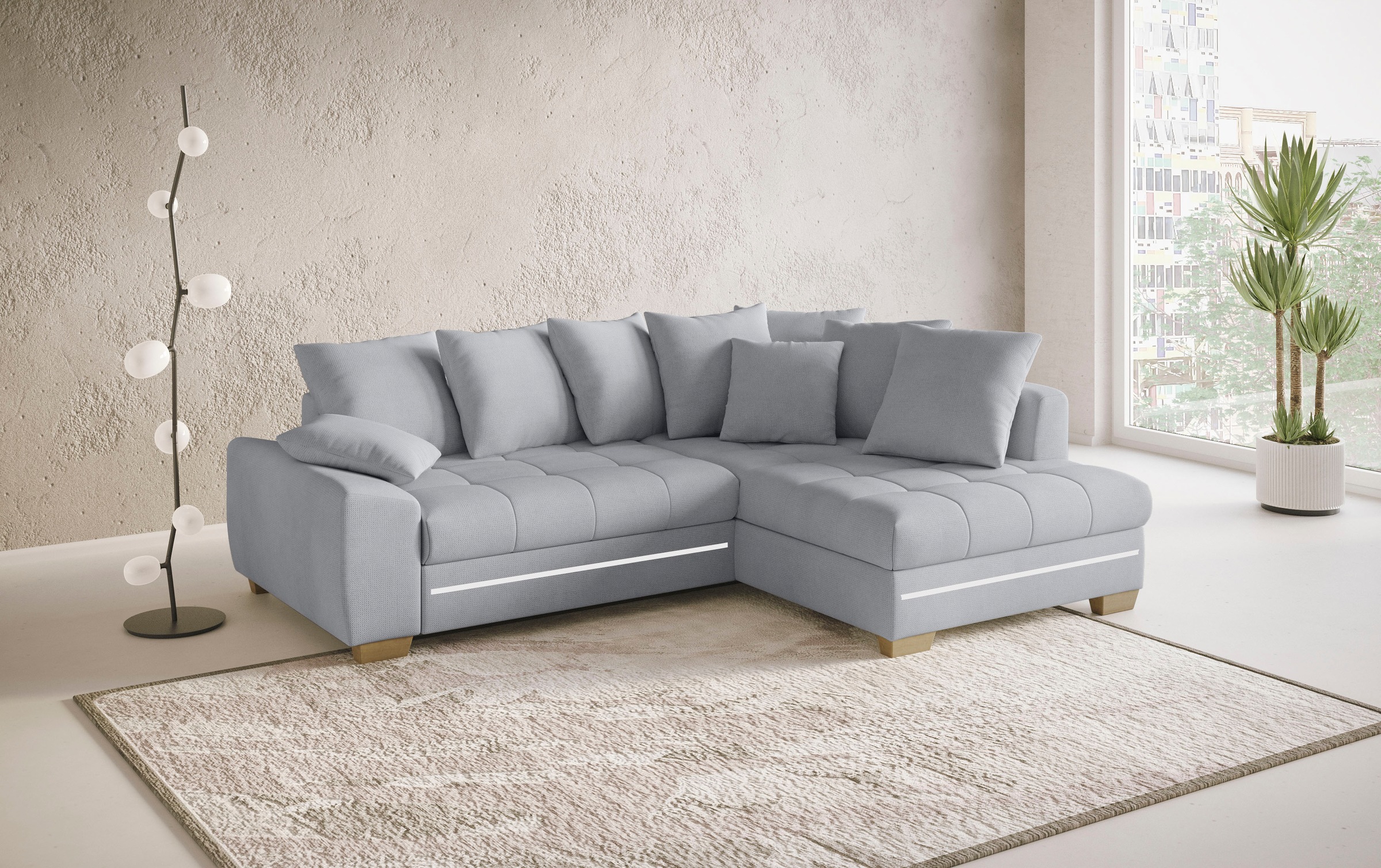 Mr. Couch Ecksofa »Nikita II, L-Form«, mit RGB-LED Beleuchtung, wahlweise mit Bett, Bettkasten, Kaltschaum