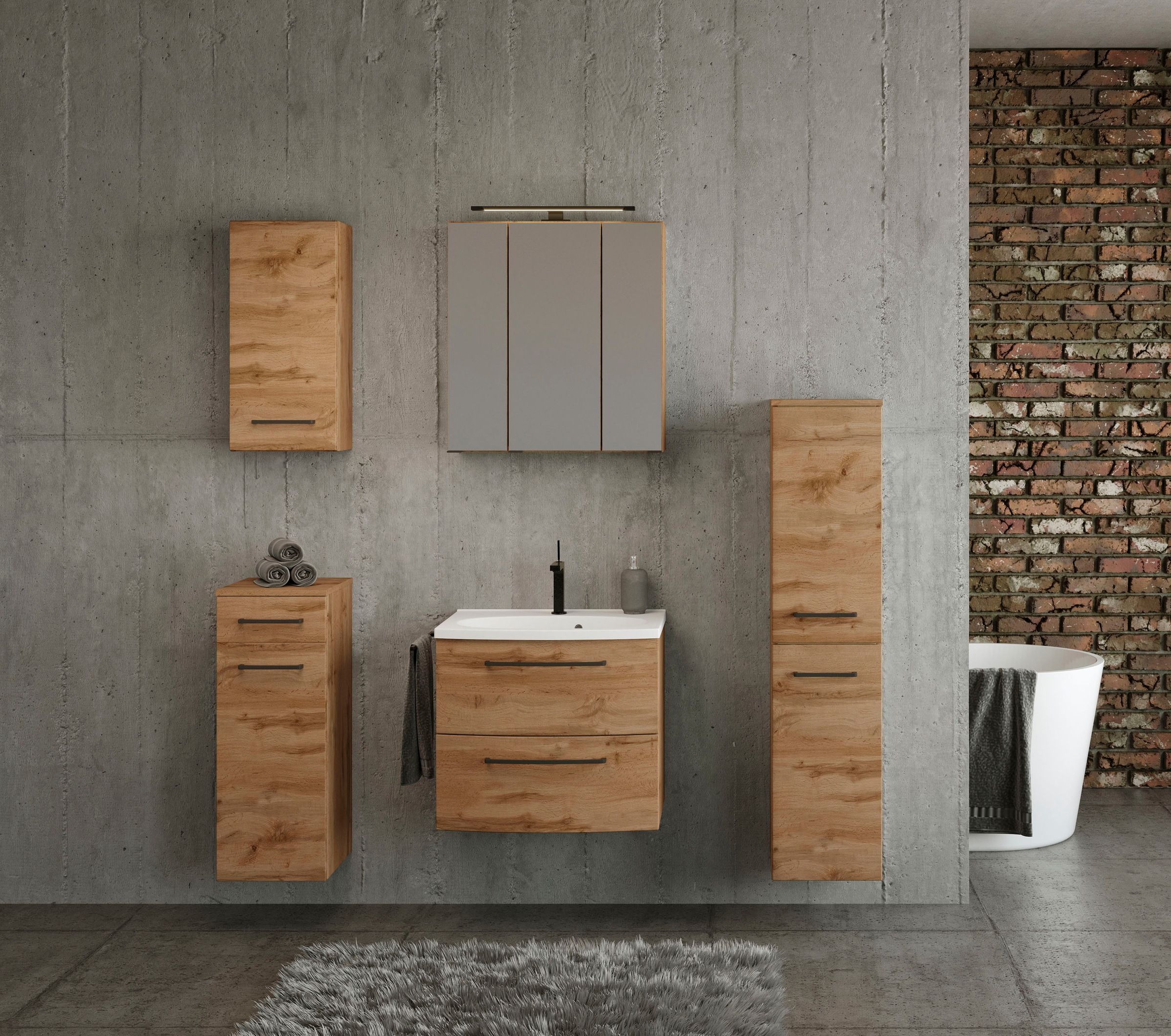 welltime Waschbeckenschrank »Chicago«, Badmöbel, Waschtisch mit Mineralgussbecken, Breite 60 cm, Softclose