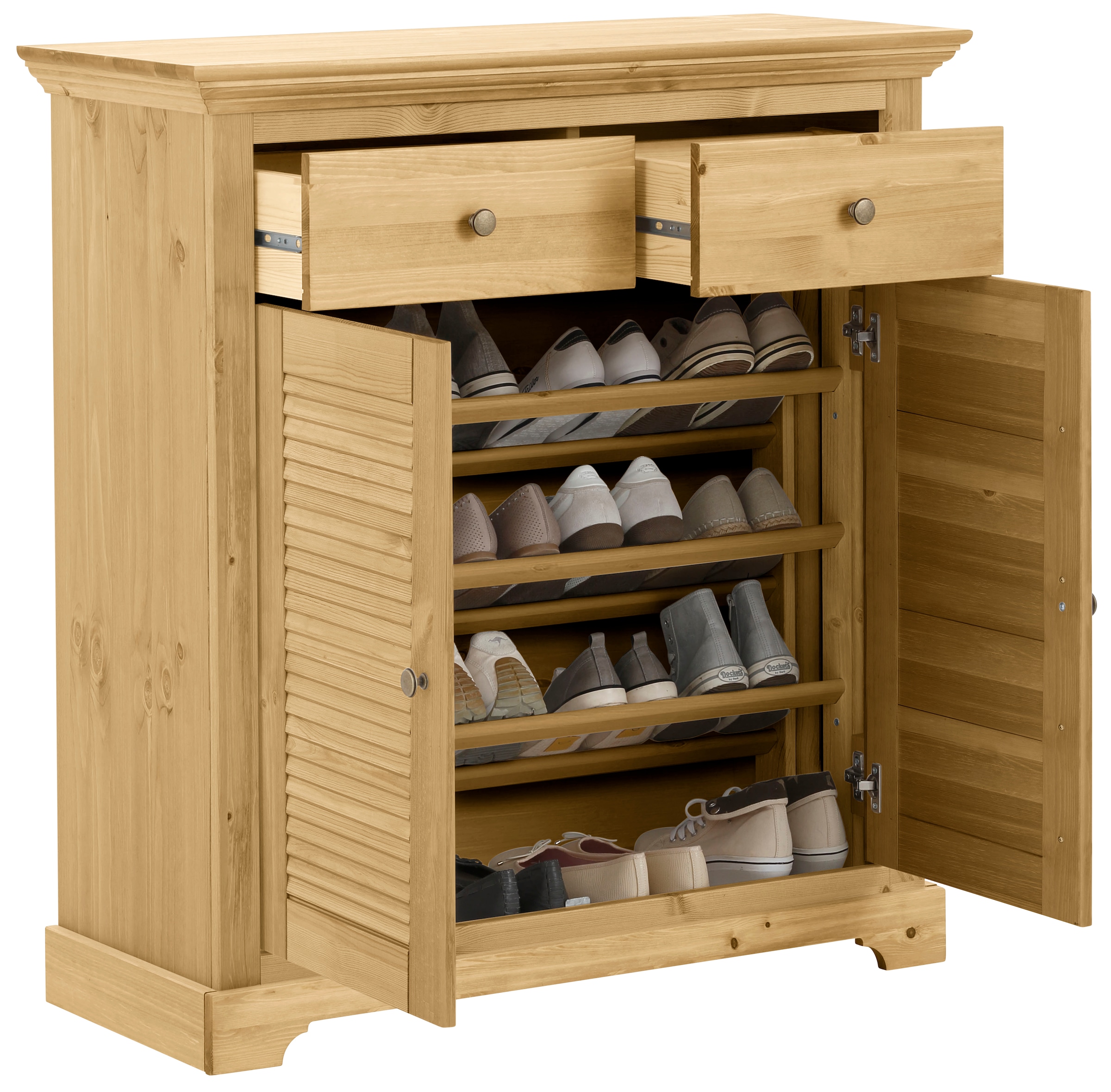 Home affaire Schuhkommode »Ayanna Kommode für ca. 9 Paar Schuhe«, Schuhschrank aus massiver Kiefer, FSC®, Breite 94 cm
