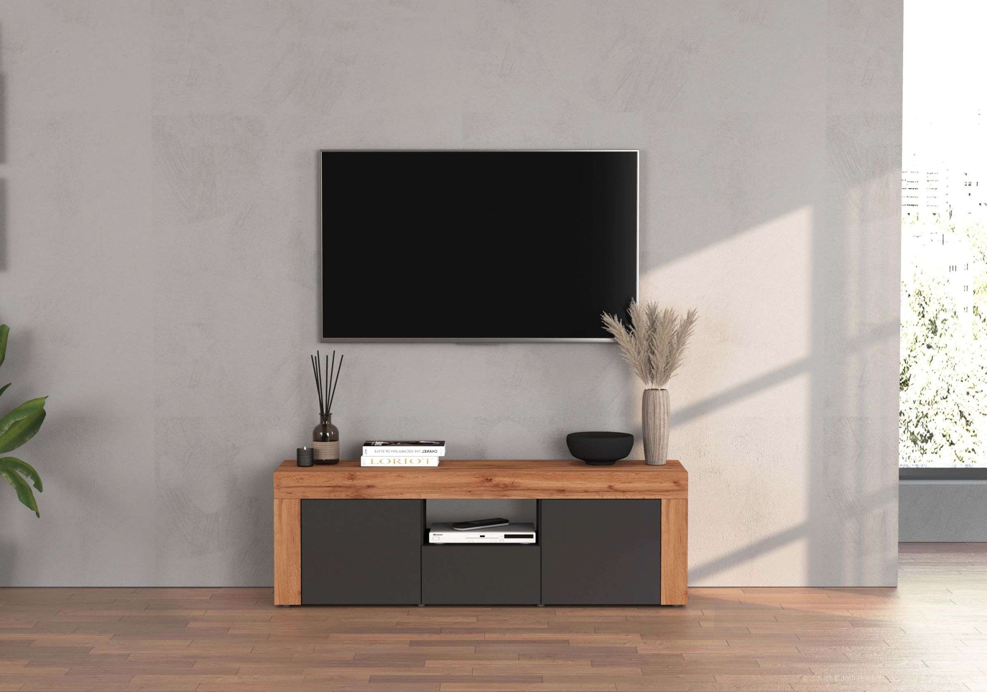INOSIGN Lowboard »CHRONOS Breite 155 cm mit 2 Türen, 1 Schublade,1 offenes Fach«, (1 St.), TV-Board, Sideboard niedrig, Grifflos mit Push to Open 'Made in Italy'