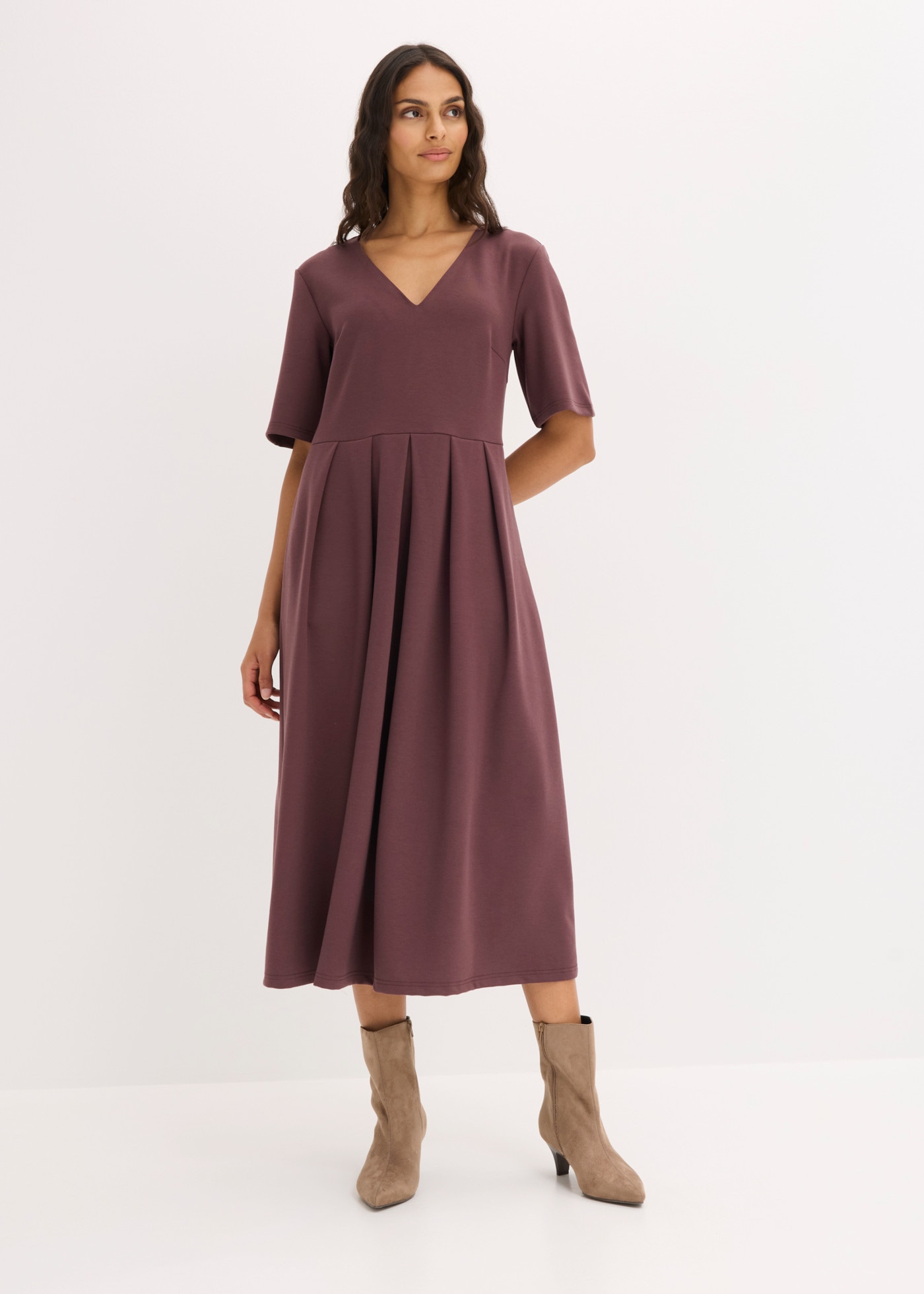 bonprix Shirtkleid mit V-Ausschnitt, Kurzarm, Loose Fit