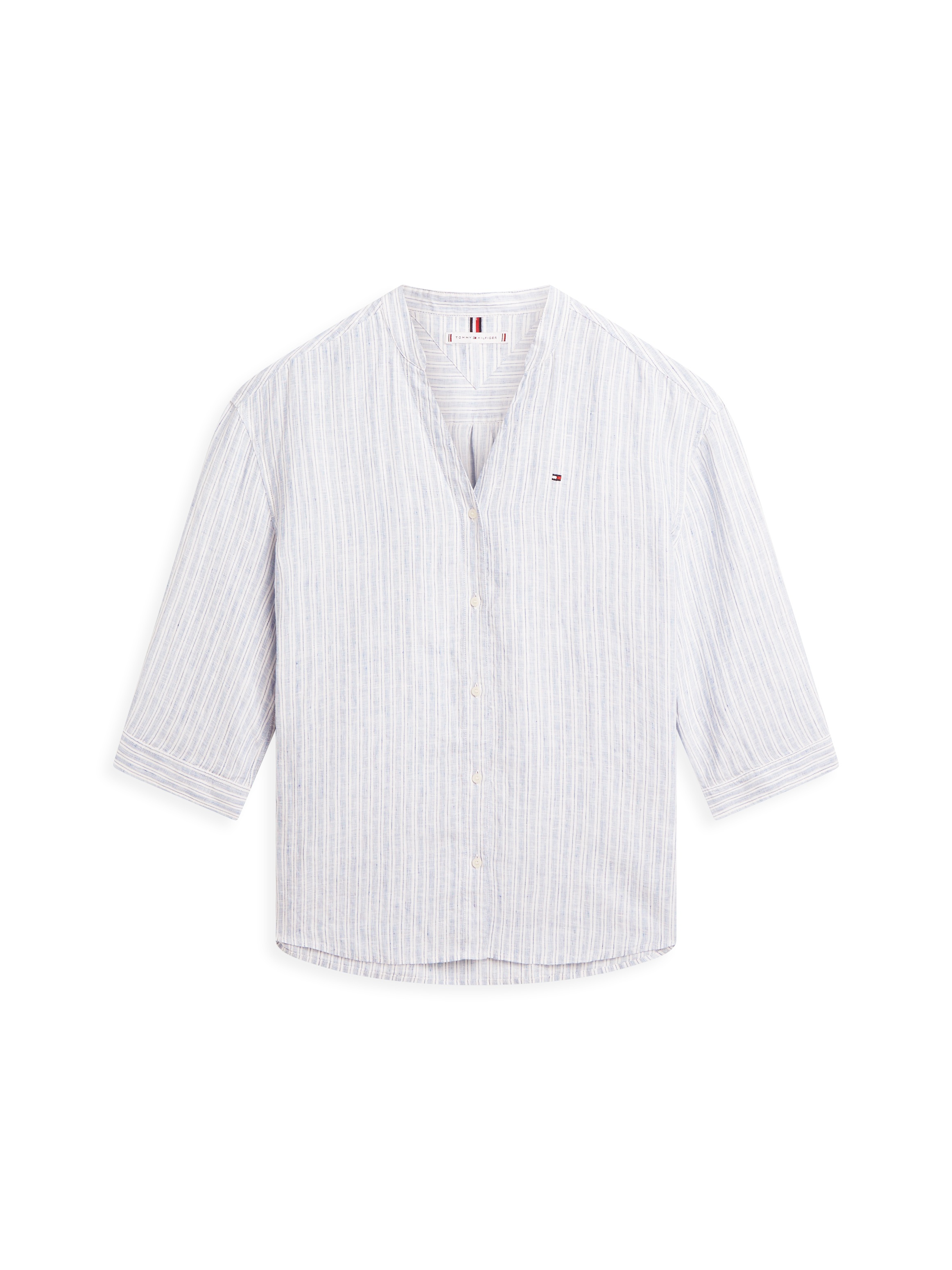 Tommy Hilfiger Shirtbluse »ESS LINEN COLLARLESS SHIRT« mit Logo-Stickerei