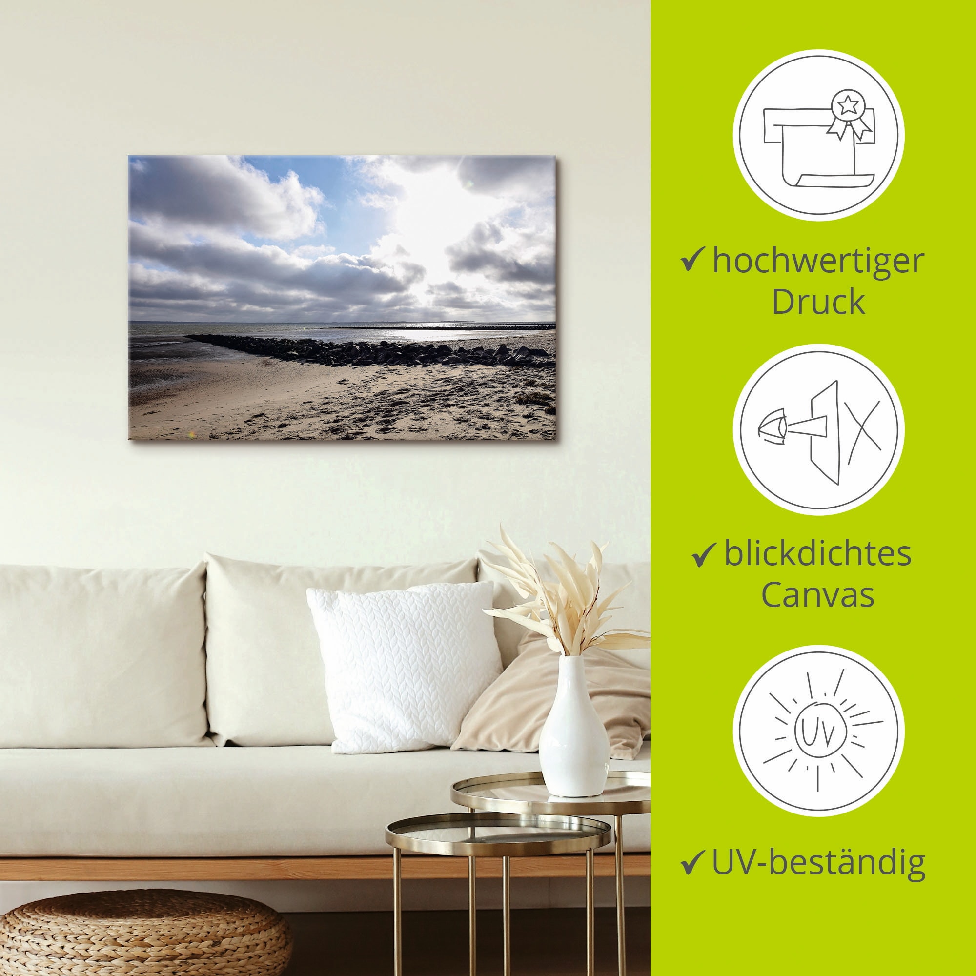 Artland Leinwandbild »Sonnenuntergang auf der Insel Föhr«, Strand, (1 St.), auf Keilrahmen gespannt