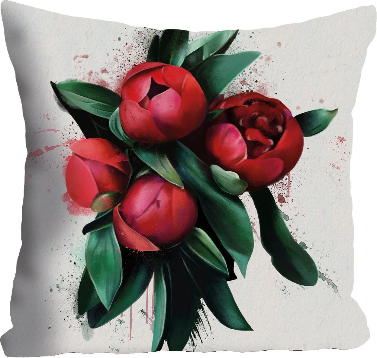 queence Dekokissen »»rote blüten««, Kissenhülle ohne Füllung, 1 Stück günstig online kaufen