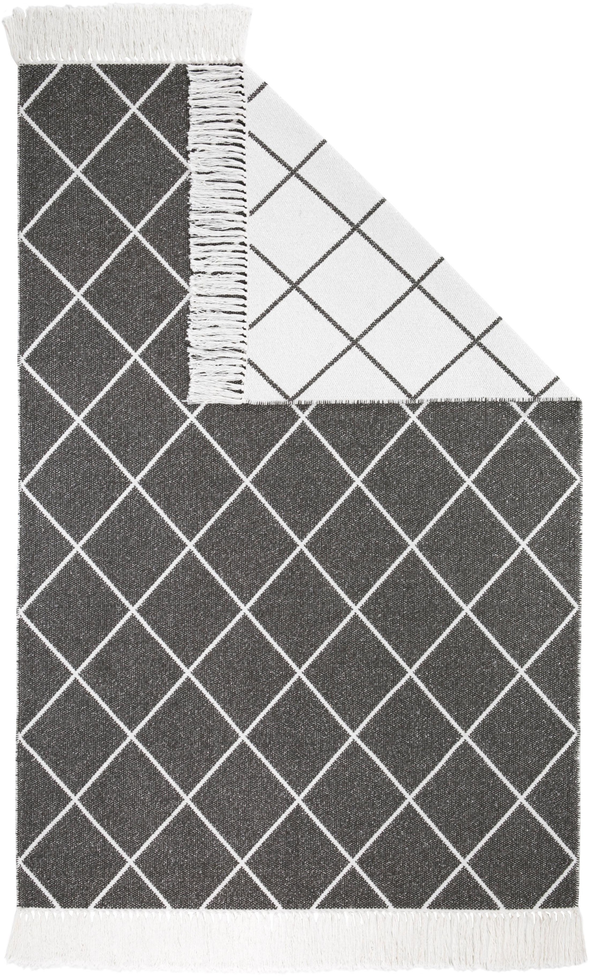 LUXOR living Teppich »Glitter«, rechteckig, 5 mm Höhe, handgewebt, Rauten Design, mit metallisierenden Fasern, mit Fransen